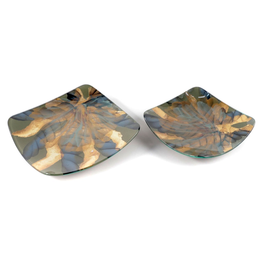 Reverse Painted Footed Glass Platters