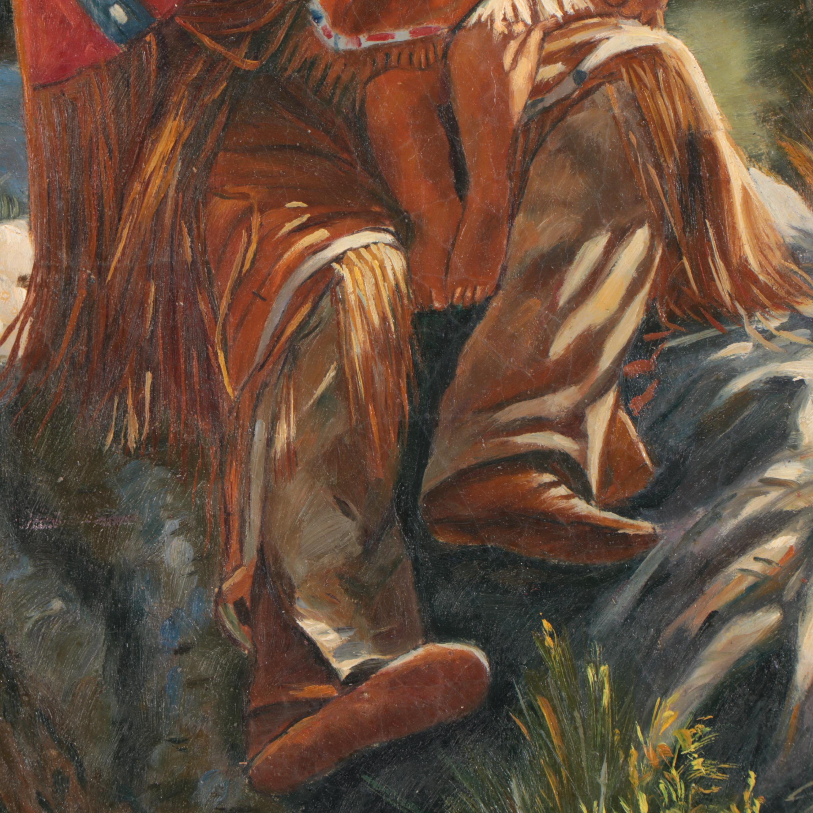 Oil Painting of Native American Mother and Child