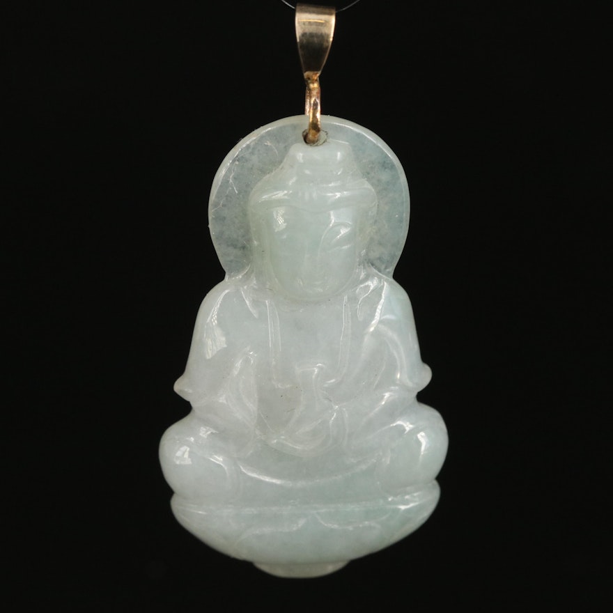 10K Jadeite Kuan Yin, Goddes of Mercy Pendant