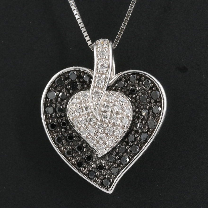 14K 0.94 CT Pavé Diamond Heart Pendant Necklace