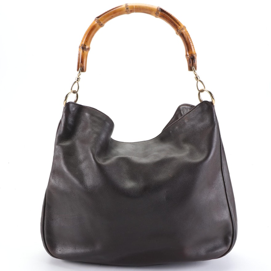 Gucci Bamboo Medium Shoulder Bag in Dark Brown Calfskin Leather