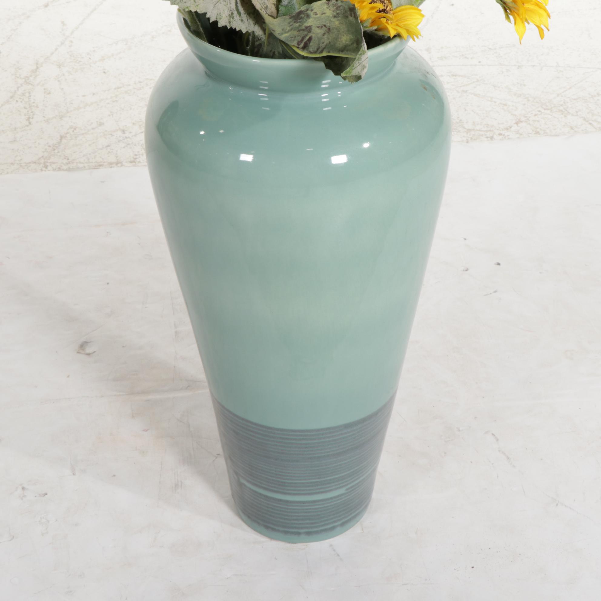 Haeger Large Floor Vase With Artificial Sunflowers