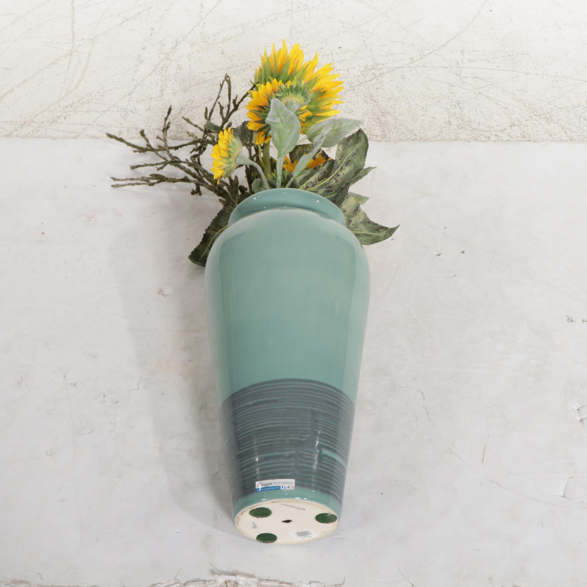 Haeger Large Floor Vase With Artificial Sunflowers