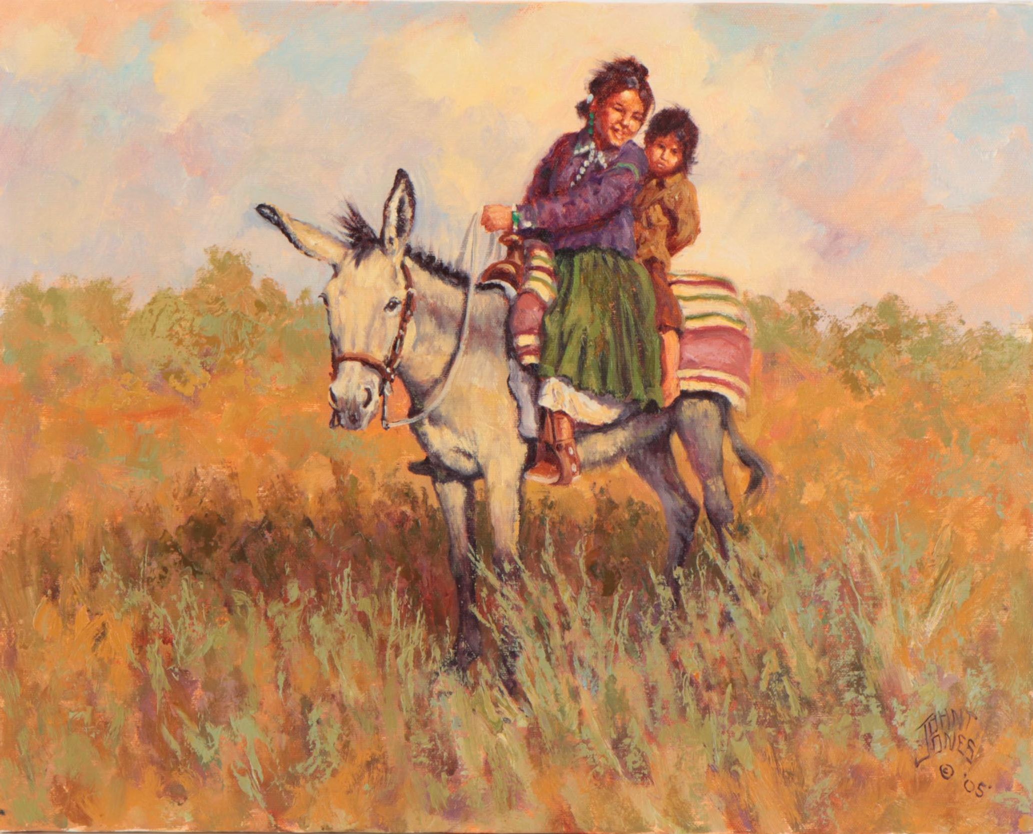 John Jones Oil Painting of Mother and Child on Mule, 2005