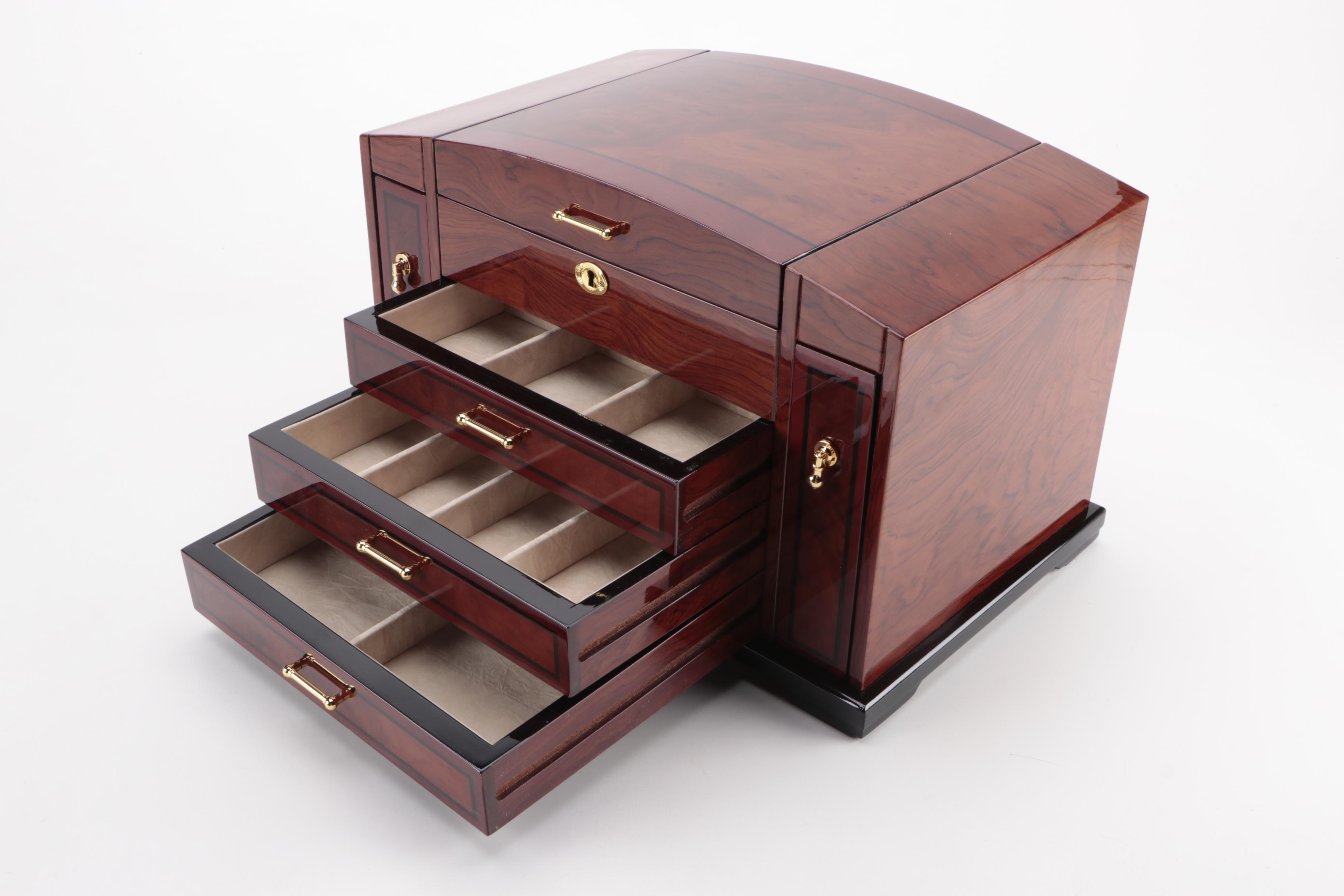 Jere High Gloss Finish Exotic Hardwood Jewelry Box