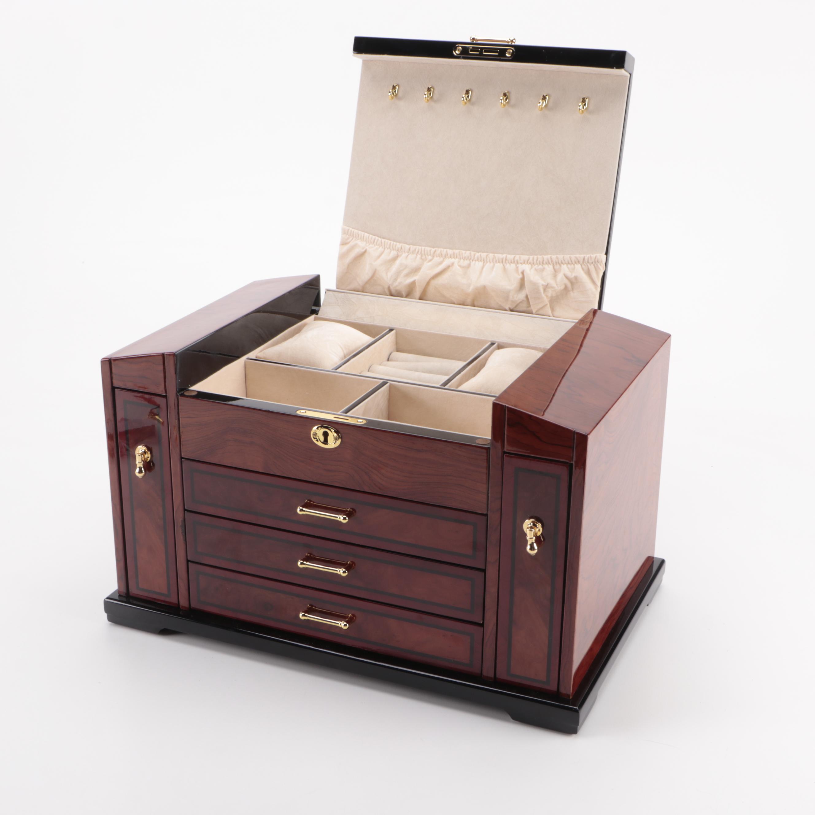 Jere High Gloss Finish Exotic Hardwood Jewelry Box