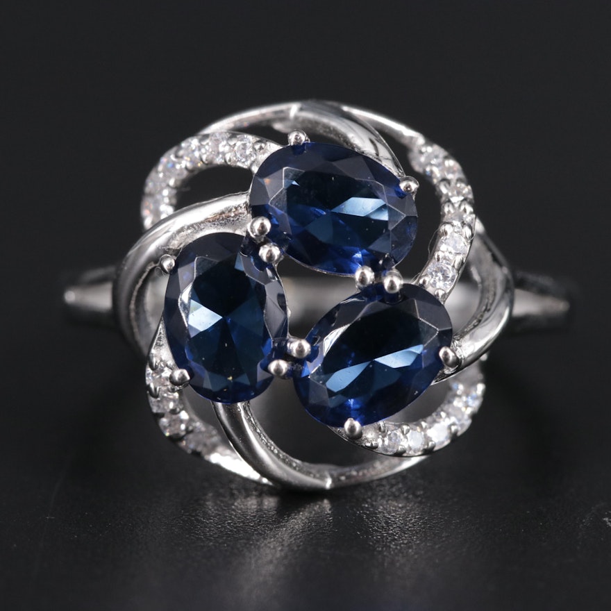 Sterling Sapphire Ring Including Cubic Zirconia