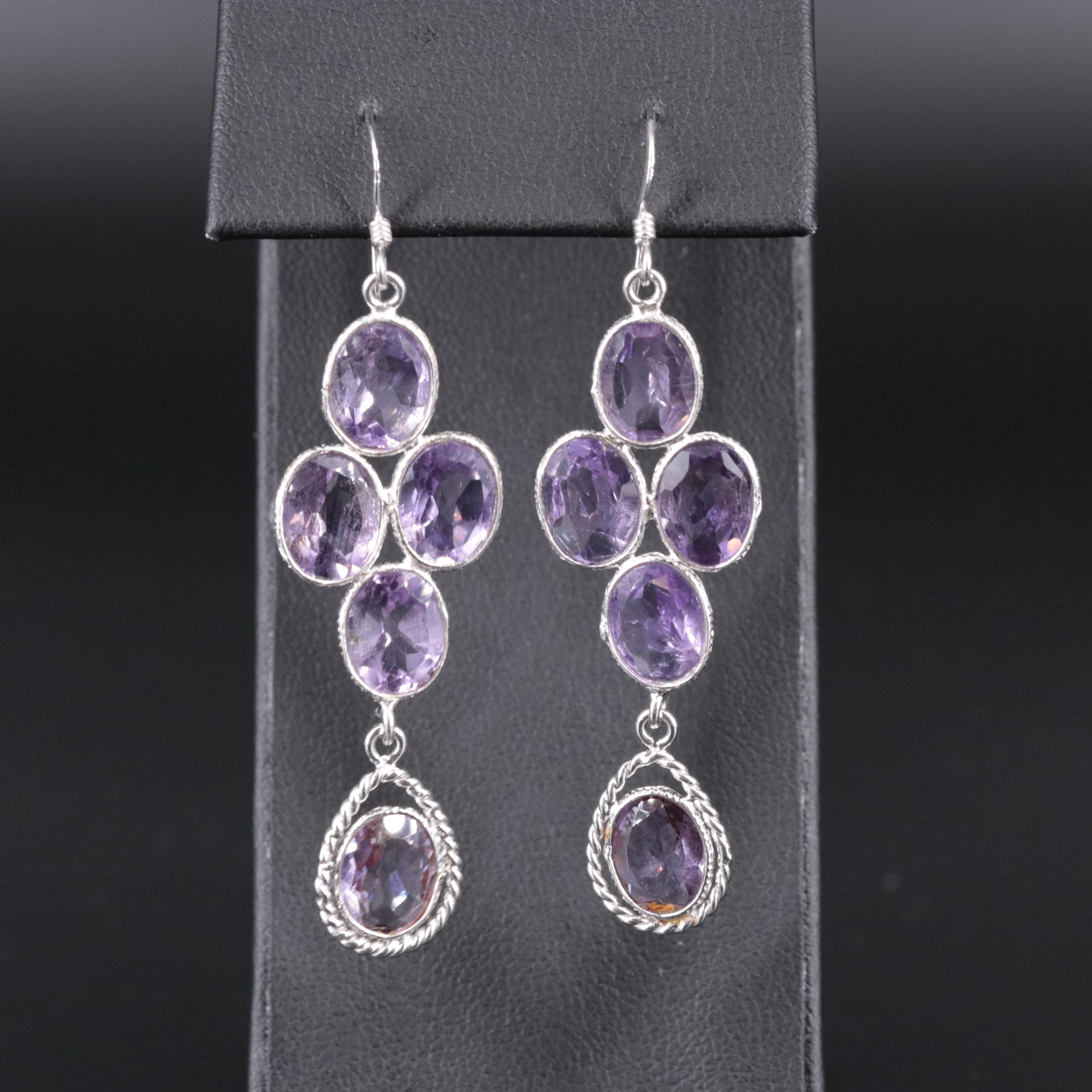 Sterling Silver Gemstone Drop Earrings