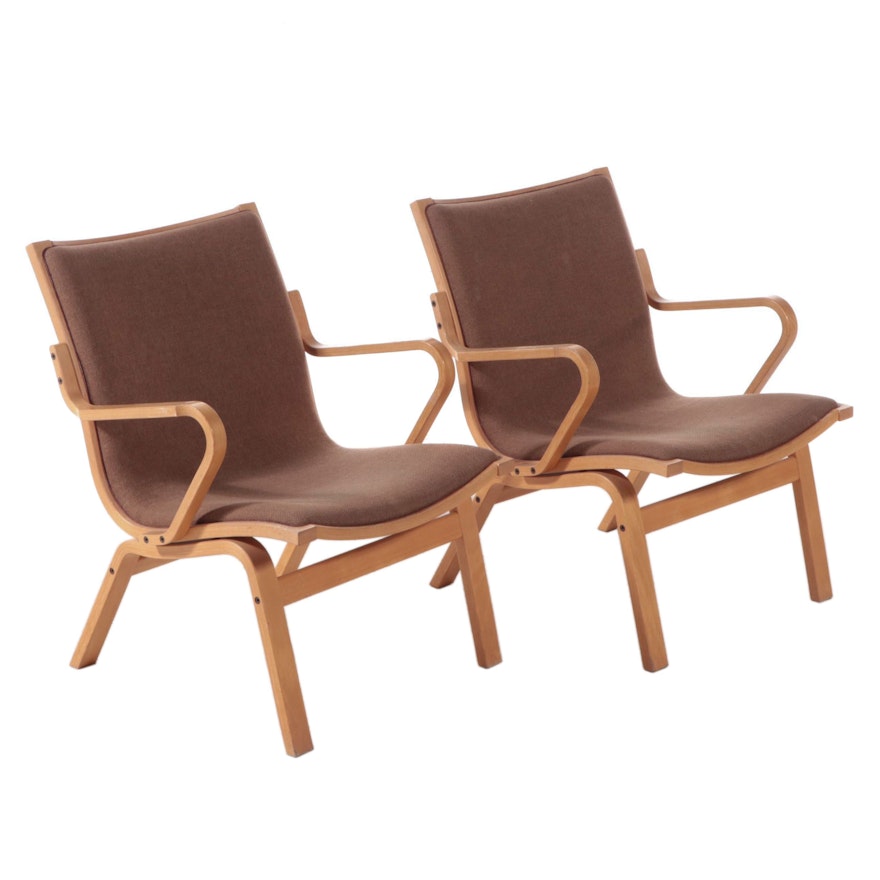 Pair of Finn Østergaard "Albert" Danish Modern Laminated Beech Lounge Chairs