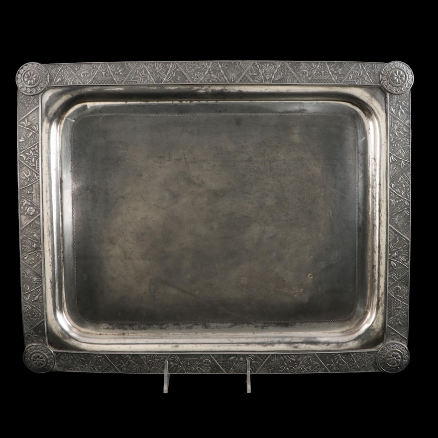 Aesthetic Movement Tray with Die-Rolled Japanesque Border, Late 19th C.