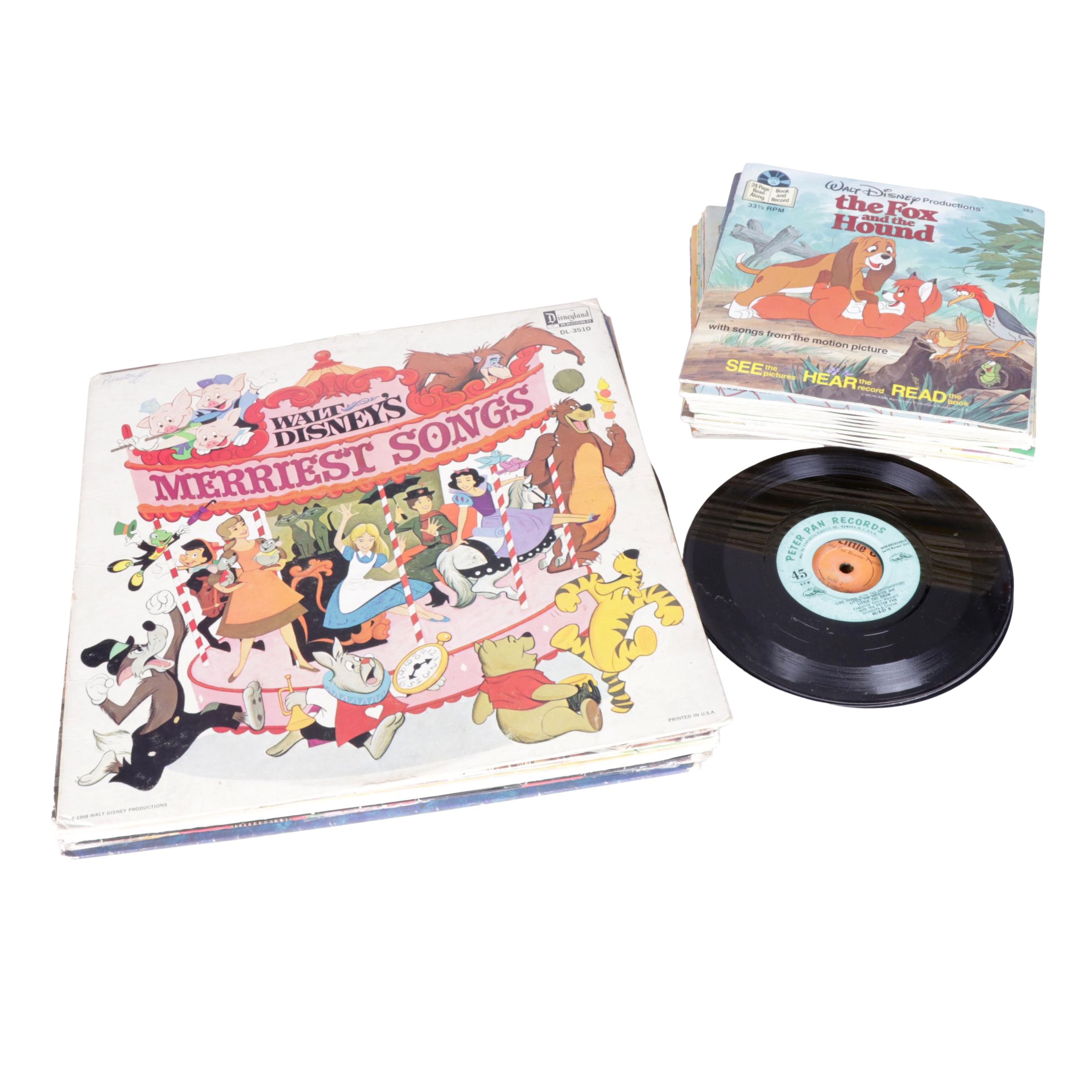 Disney's Read-Along Children's 33 and 45 RPM Vinyl Records With Books