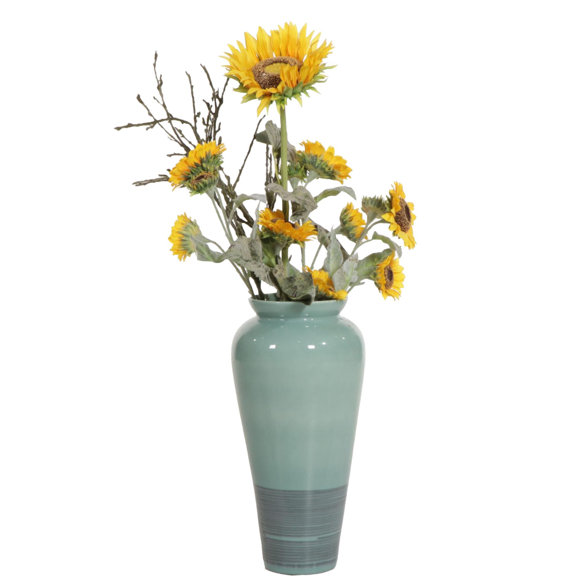 Haeger Large Floor Vase With Artificial Sunflowers