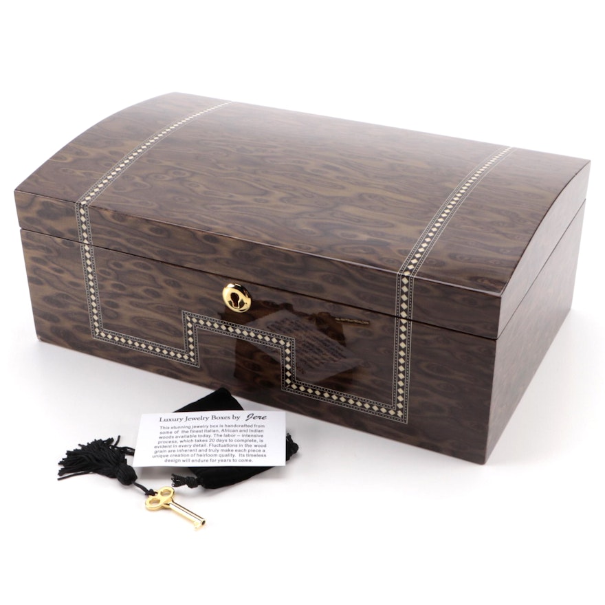 Jere High Gloss Finished Exotic Hardwood Jewelry Box