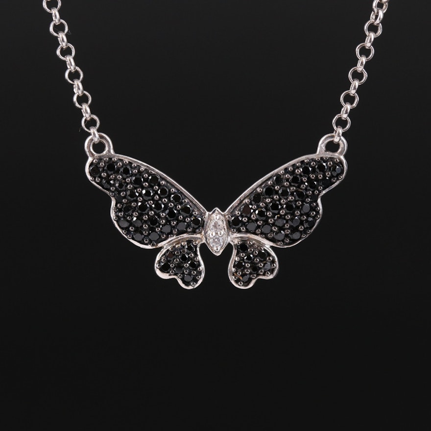 Sterling Spinel and Zircon Butterfly Necklace