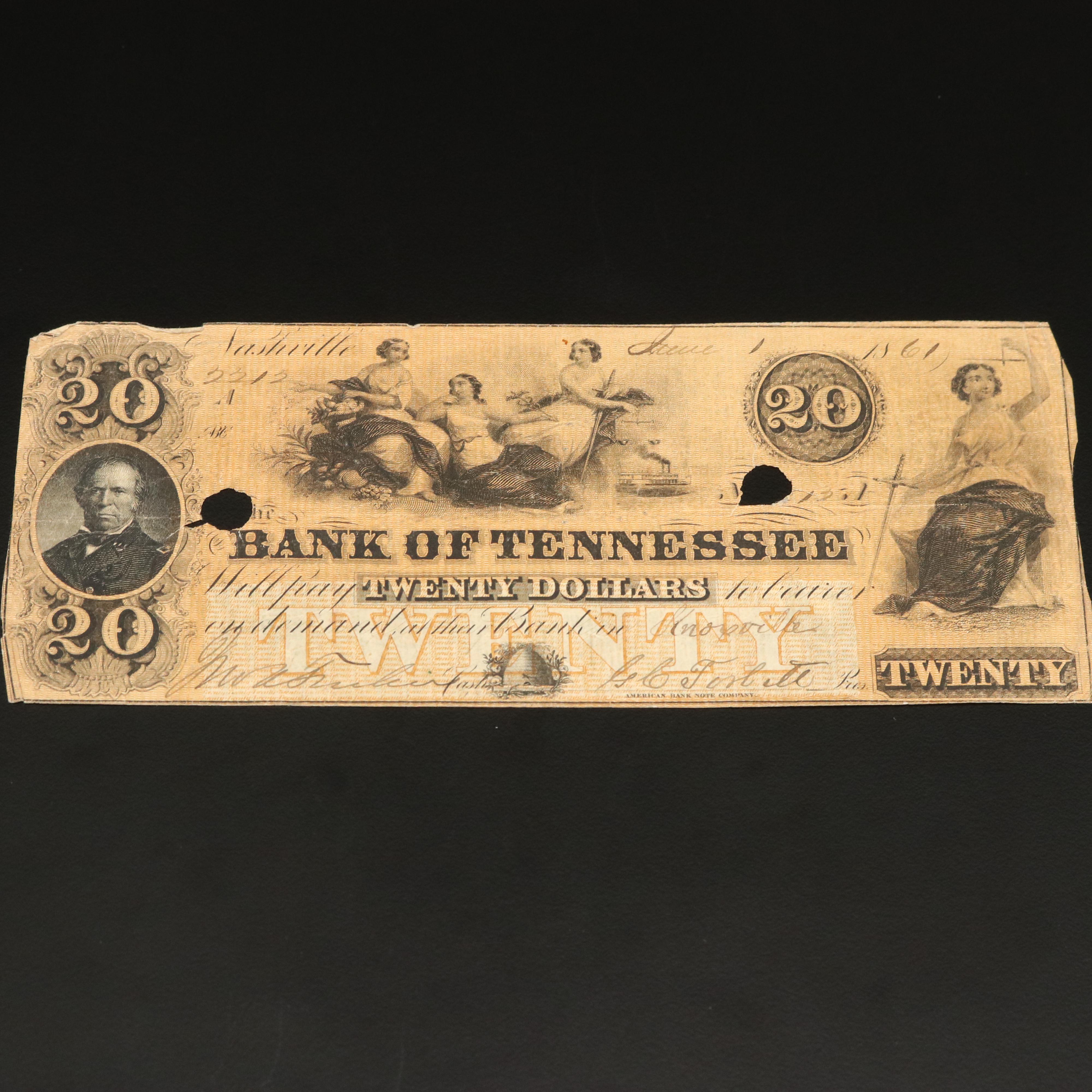 Two Obsolete Mid 19th Century Tennessee Currency Notes