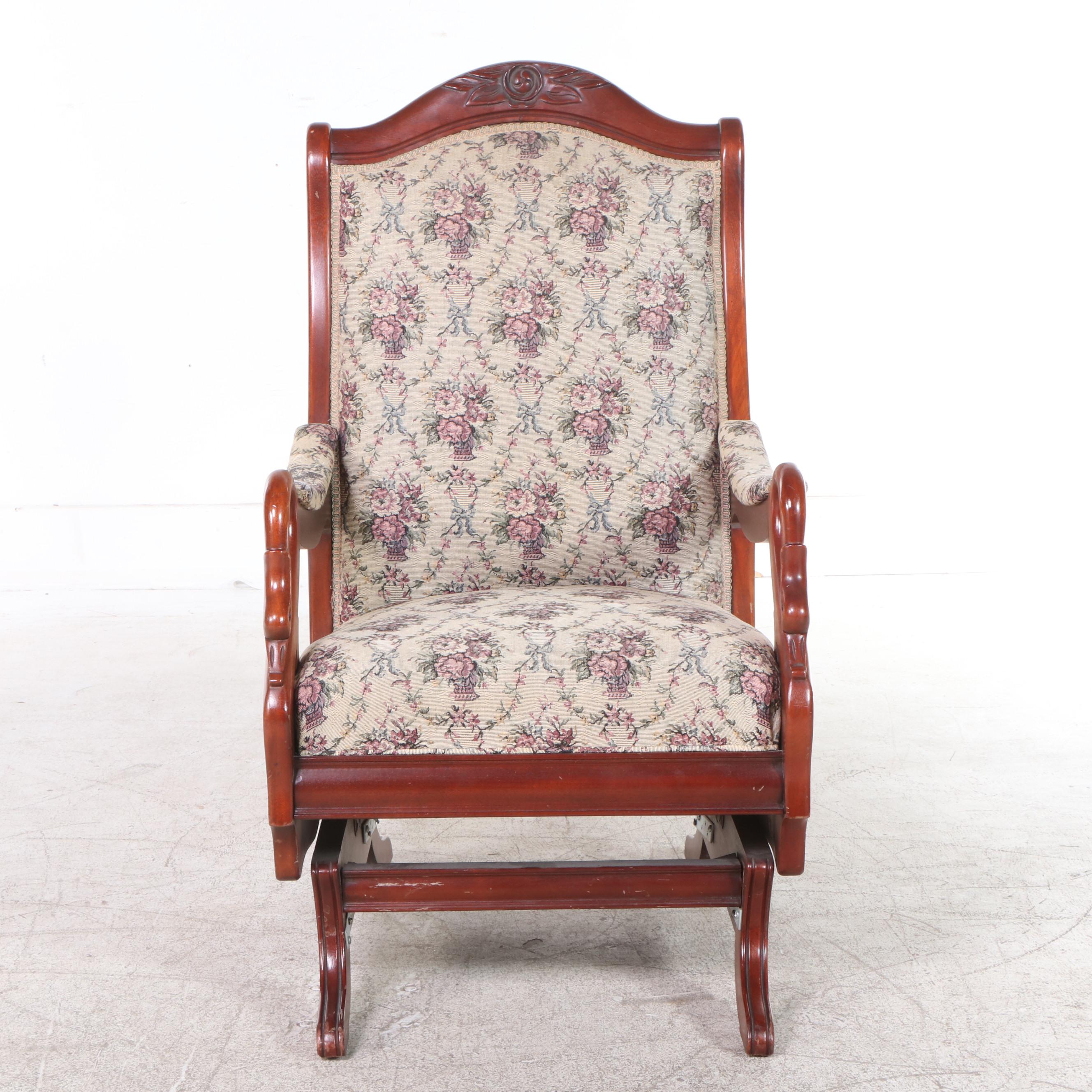 Classical Style Rose-Carved Mahogany Platform-Rocking Chair with Gooseneck Arms