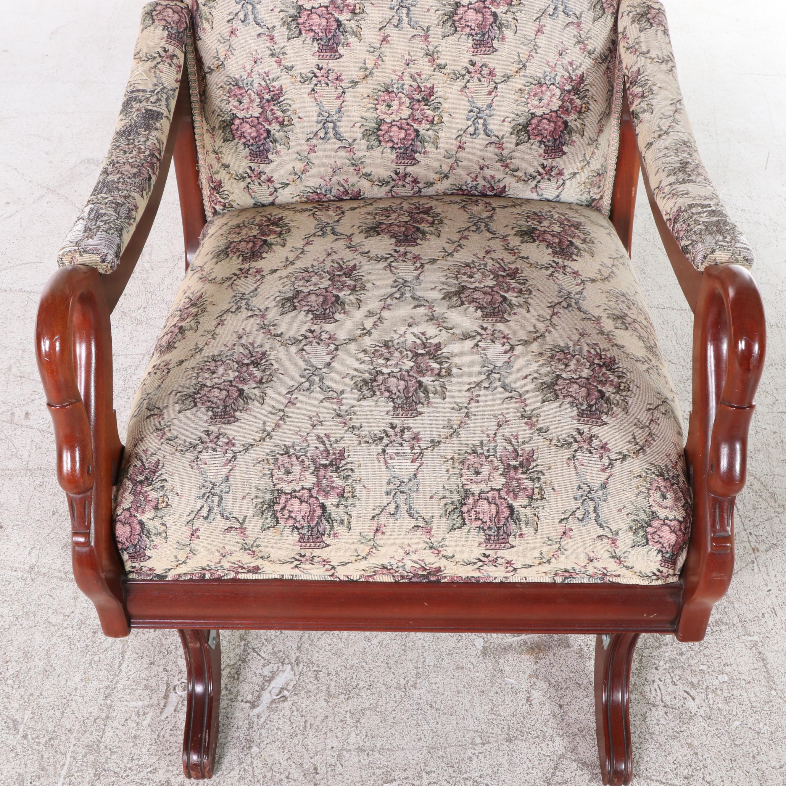 Classical Style Rose-Carved Mahogany Platform-Rocking Chair with Gooseneck Arms