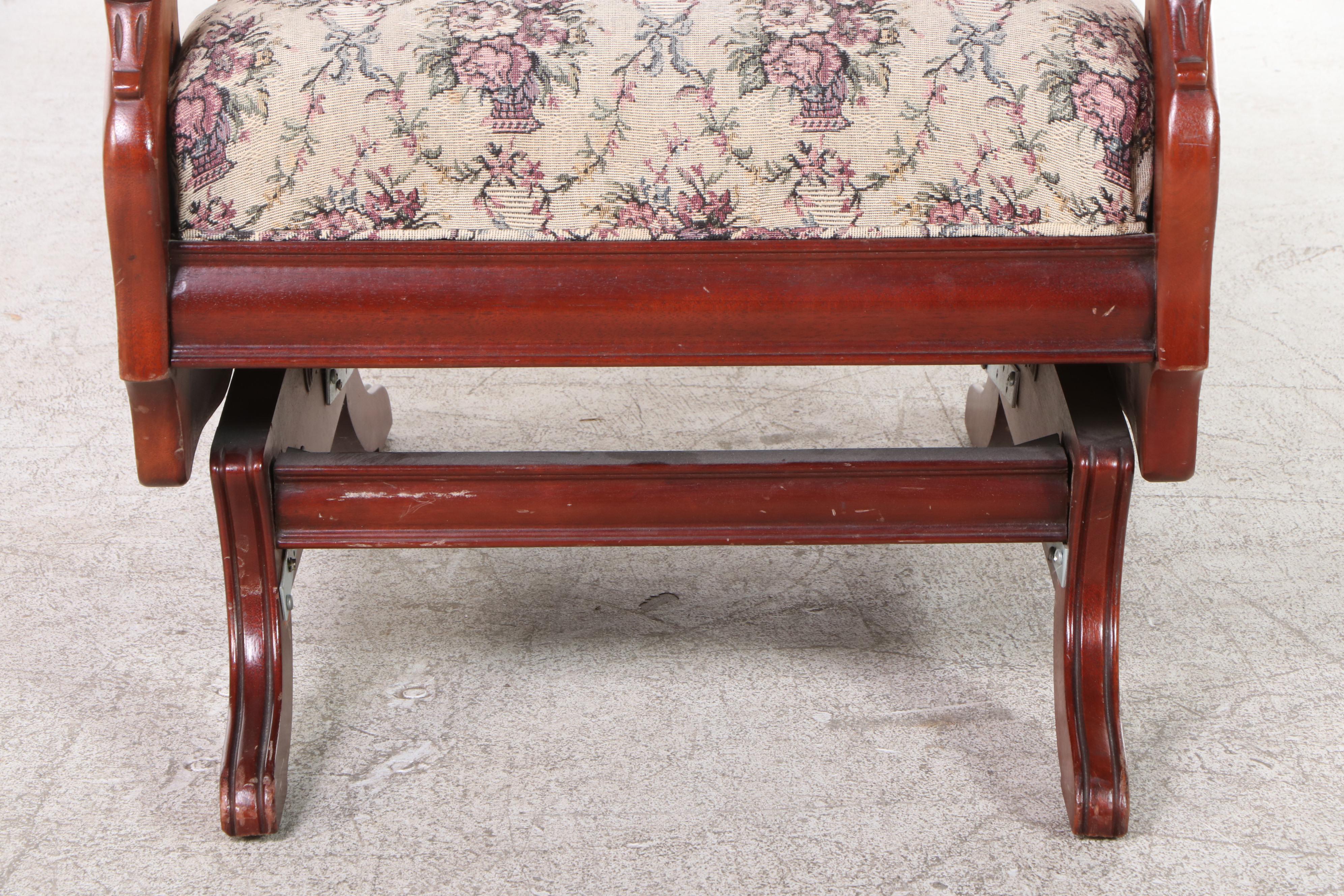 Classical Style Rose-Carved Mahogany Platform-Rocking Chair with Gooseneck Arms