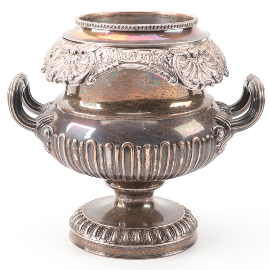 Neoclassical Silver Plate Pedestal Urn Planter, Late 19th / Early 20th Century
