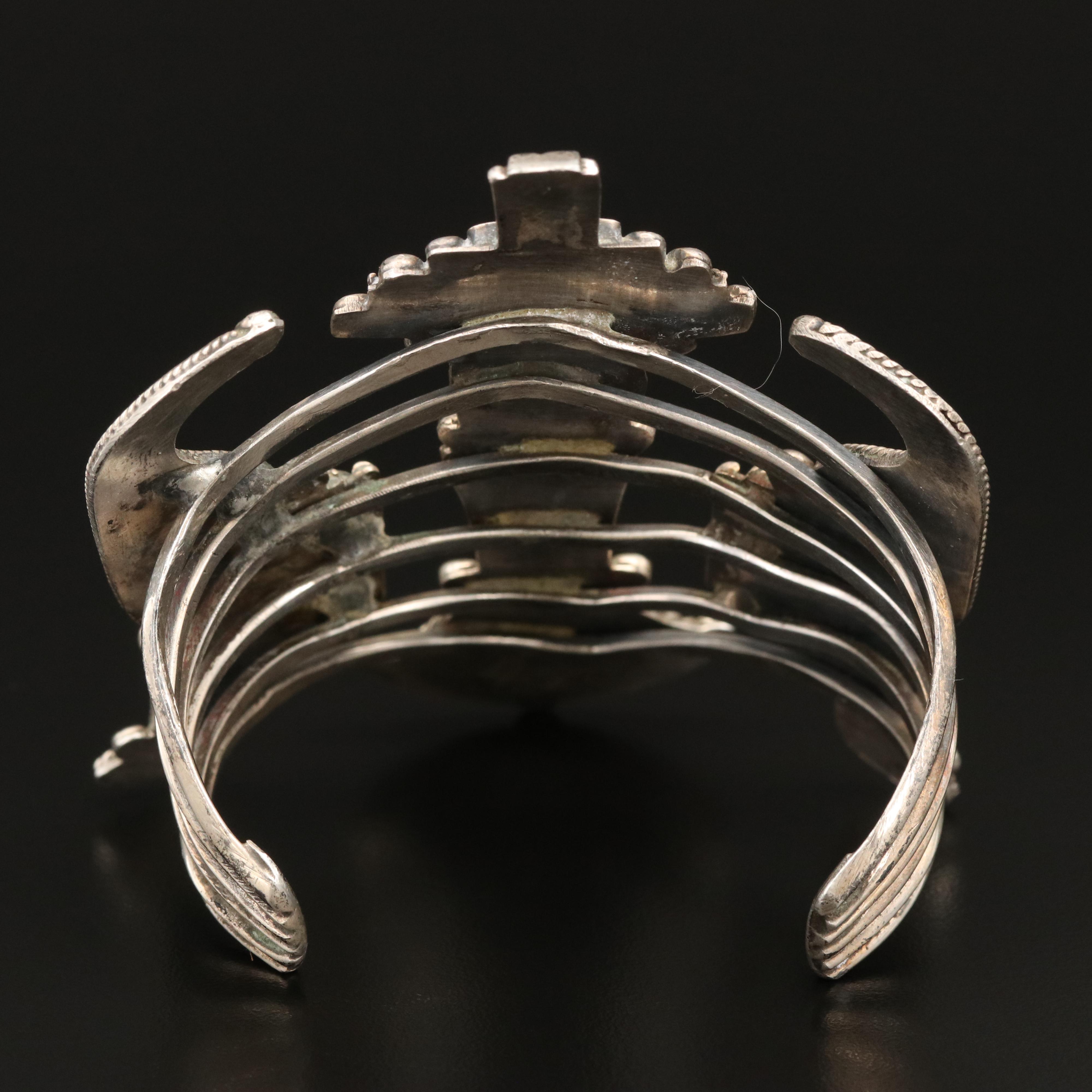 Sterling Knifewing Inlay Cuff Including Turquoise and Coral