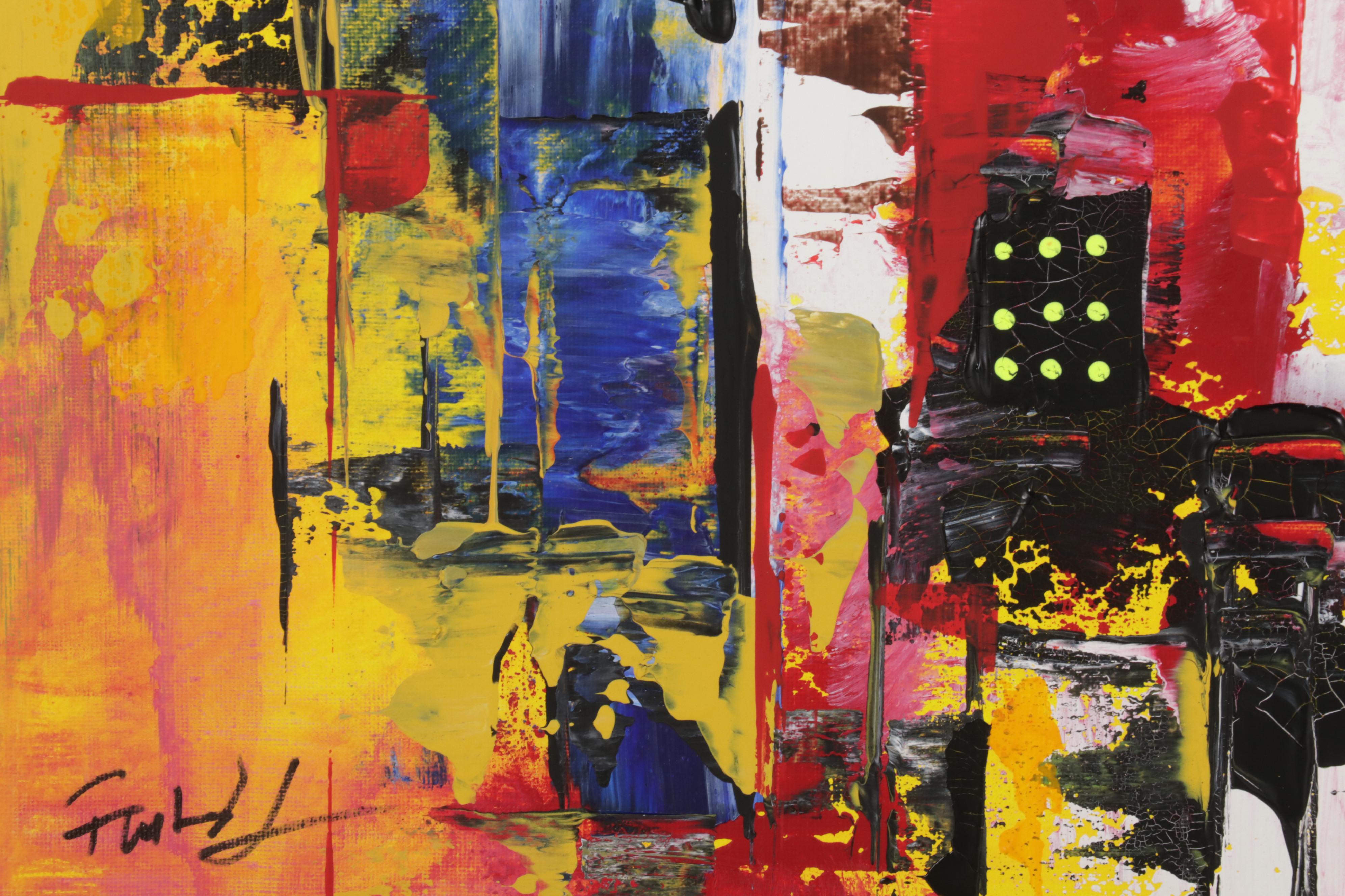 Farshad Lanjani Acrylic Painting of Abstract Cityscape, 21st Century