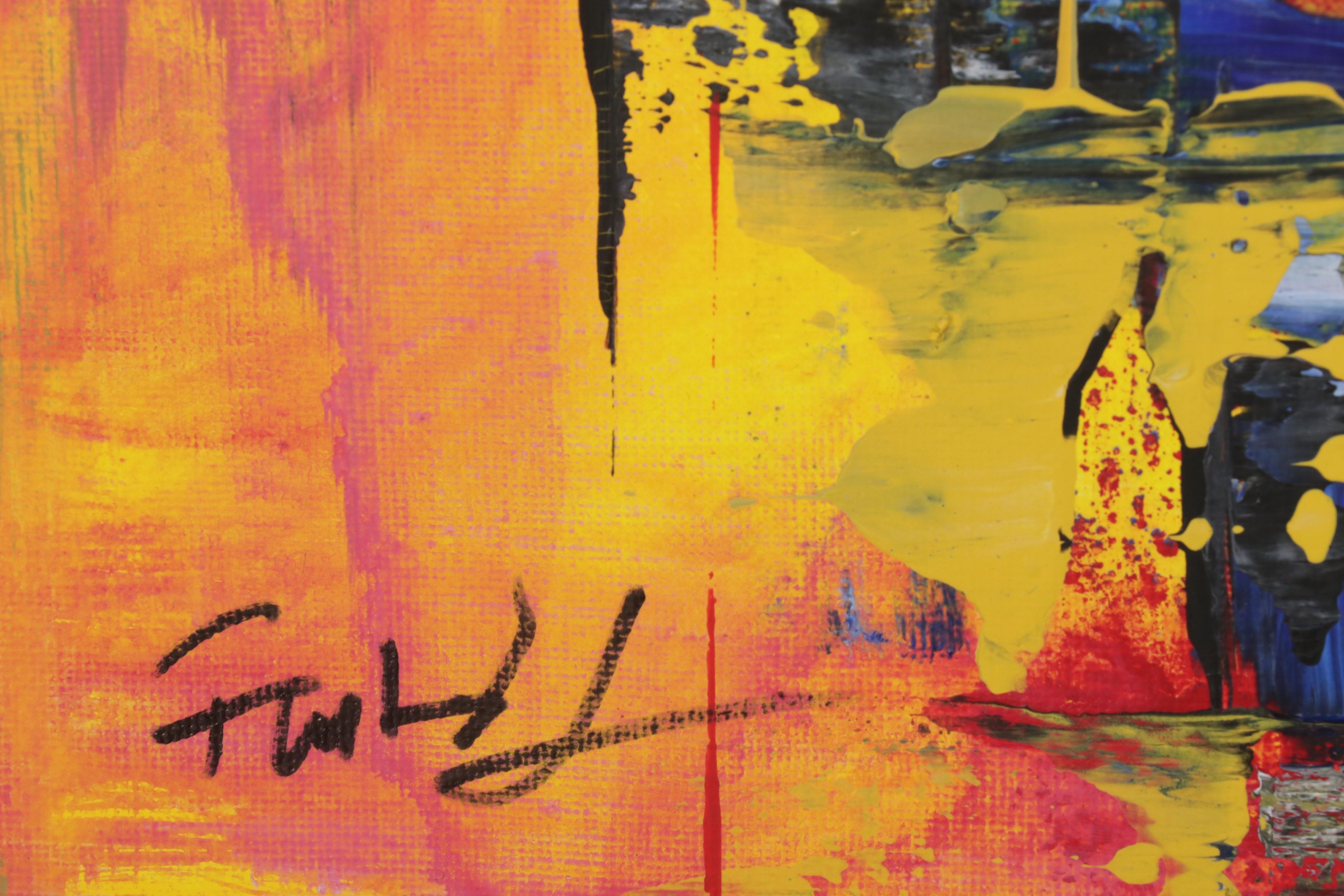 Farshad Lanjani Acrylic Painting of Abstract Cityscape, 21st Century