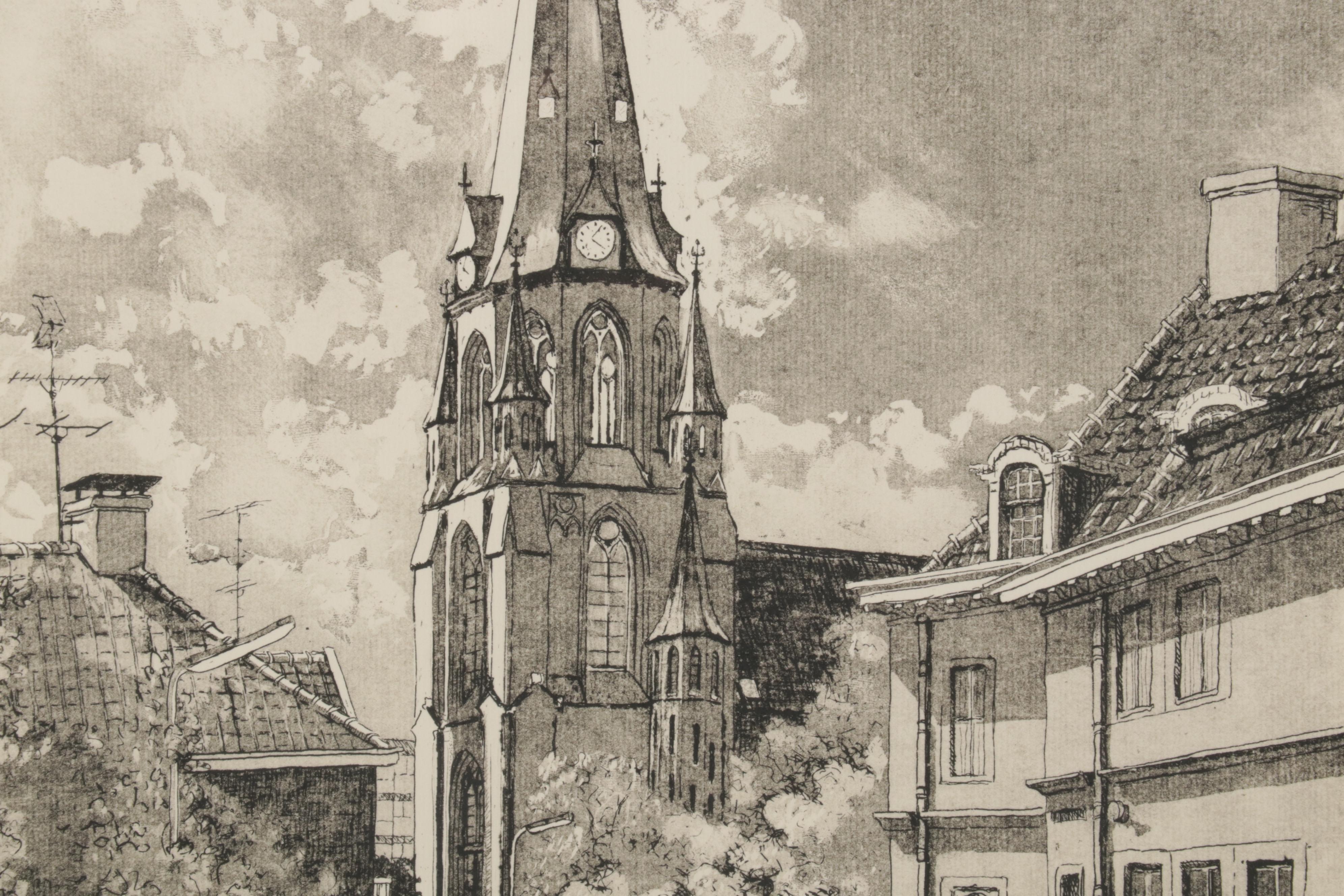 Anton Reuvers Etching "St. Jozefkerk Enschede," Mid-Late 20th Century