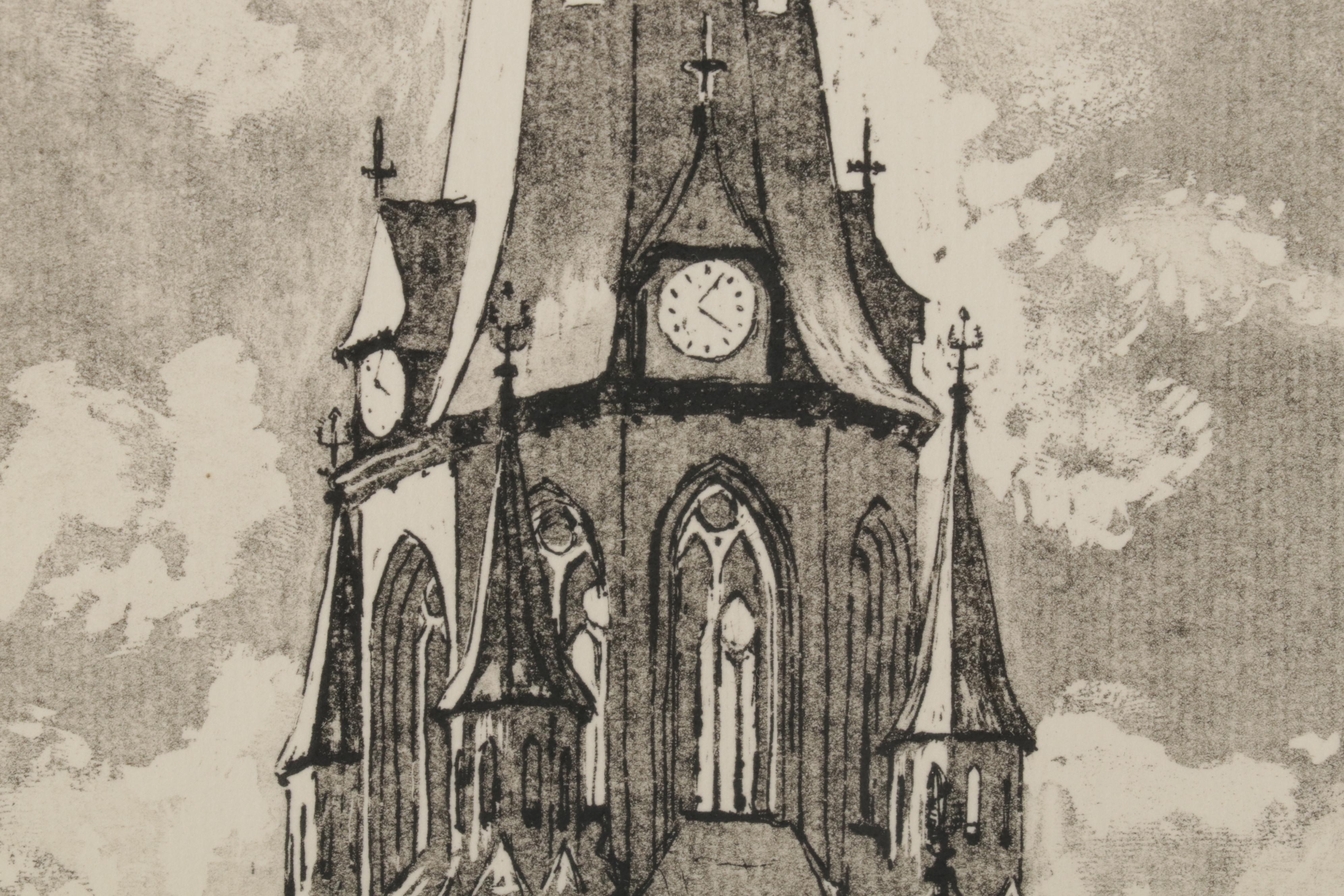 Anton Reuvers Etching "St. Jozefkerk Enschede," Mid-Late 20th Century