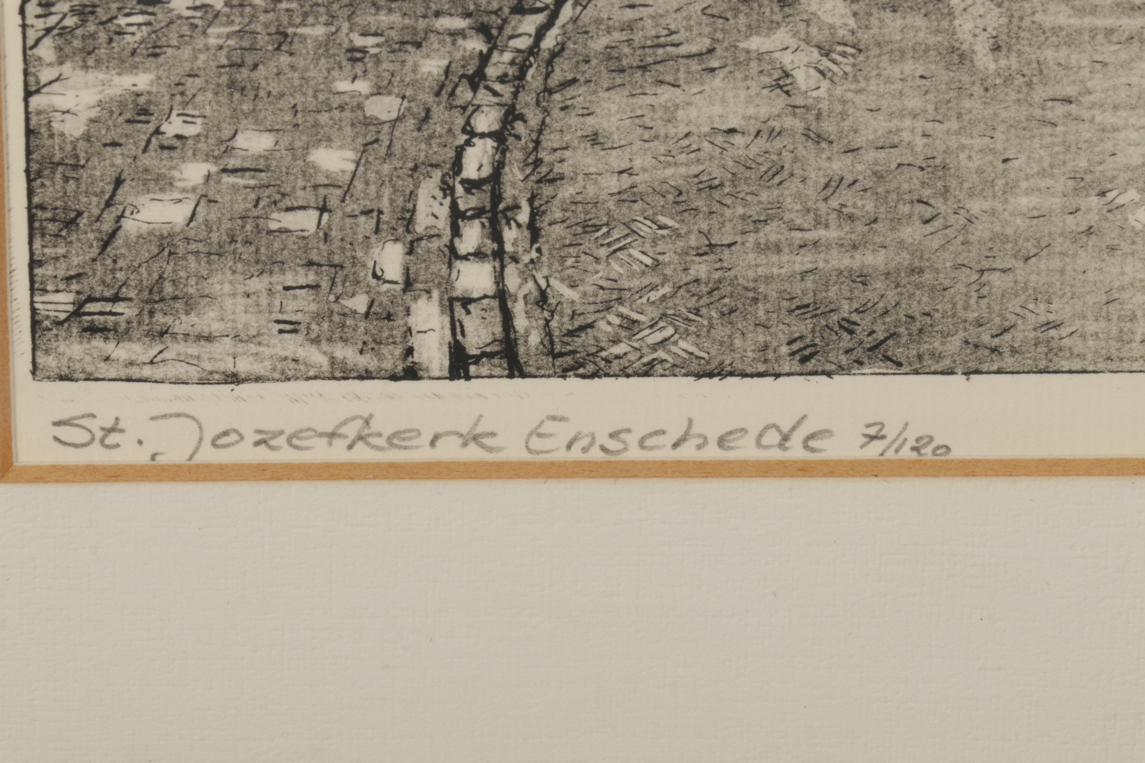 Anton Reuvers Etching "St. Jozefkerk Enschede," Mid-Late 20th Century