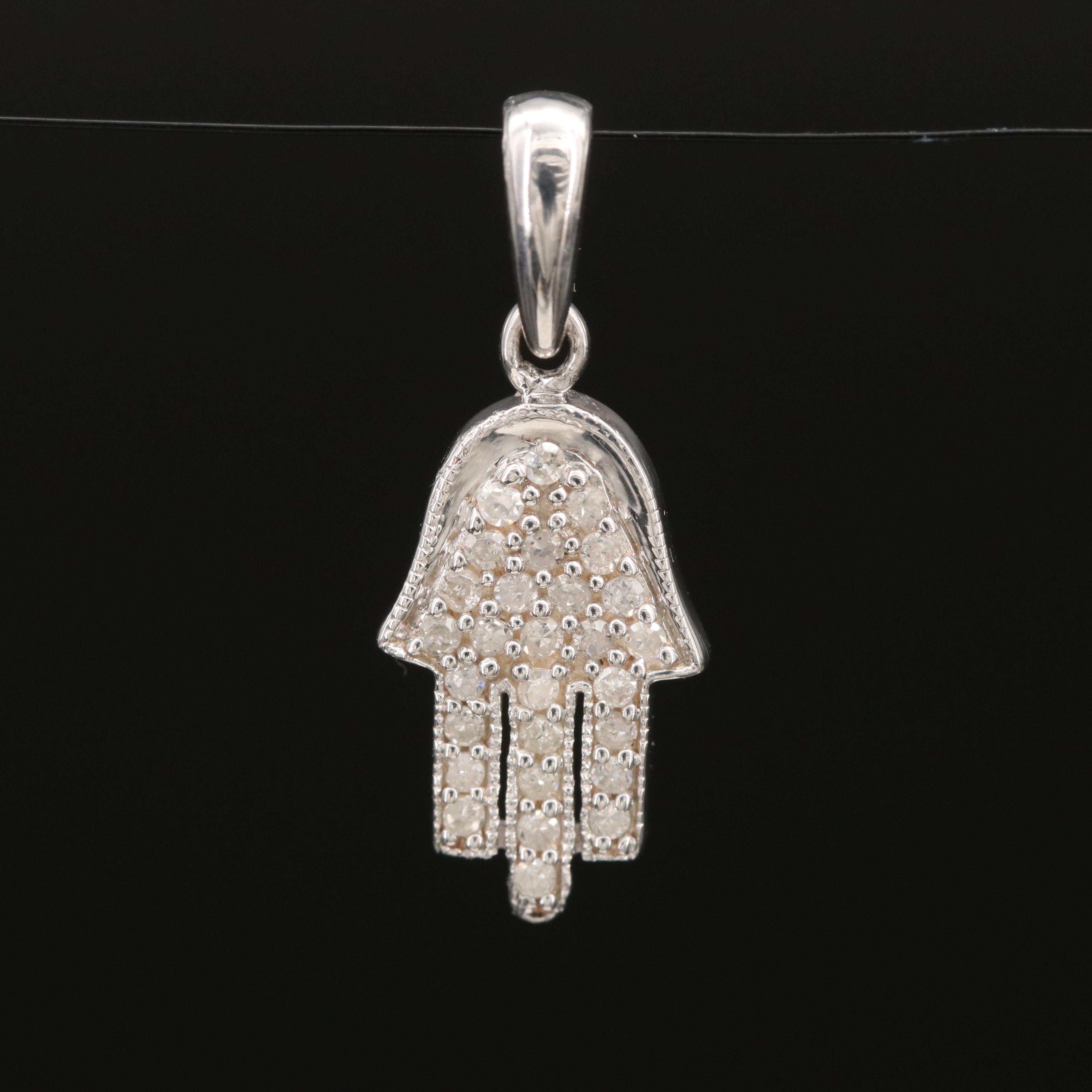 Sterling Diamond Hamsa Pendant