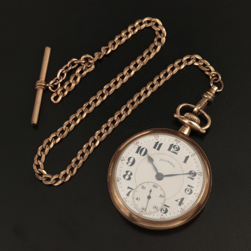 1920 Illinois Pocket Watch with Gold-Filled Fob Chain