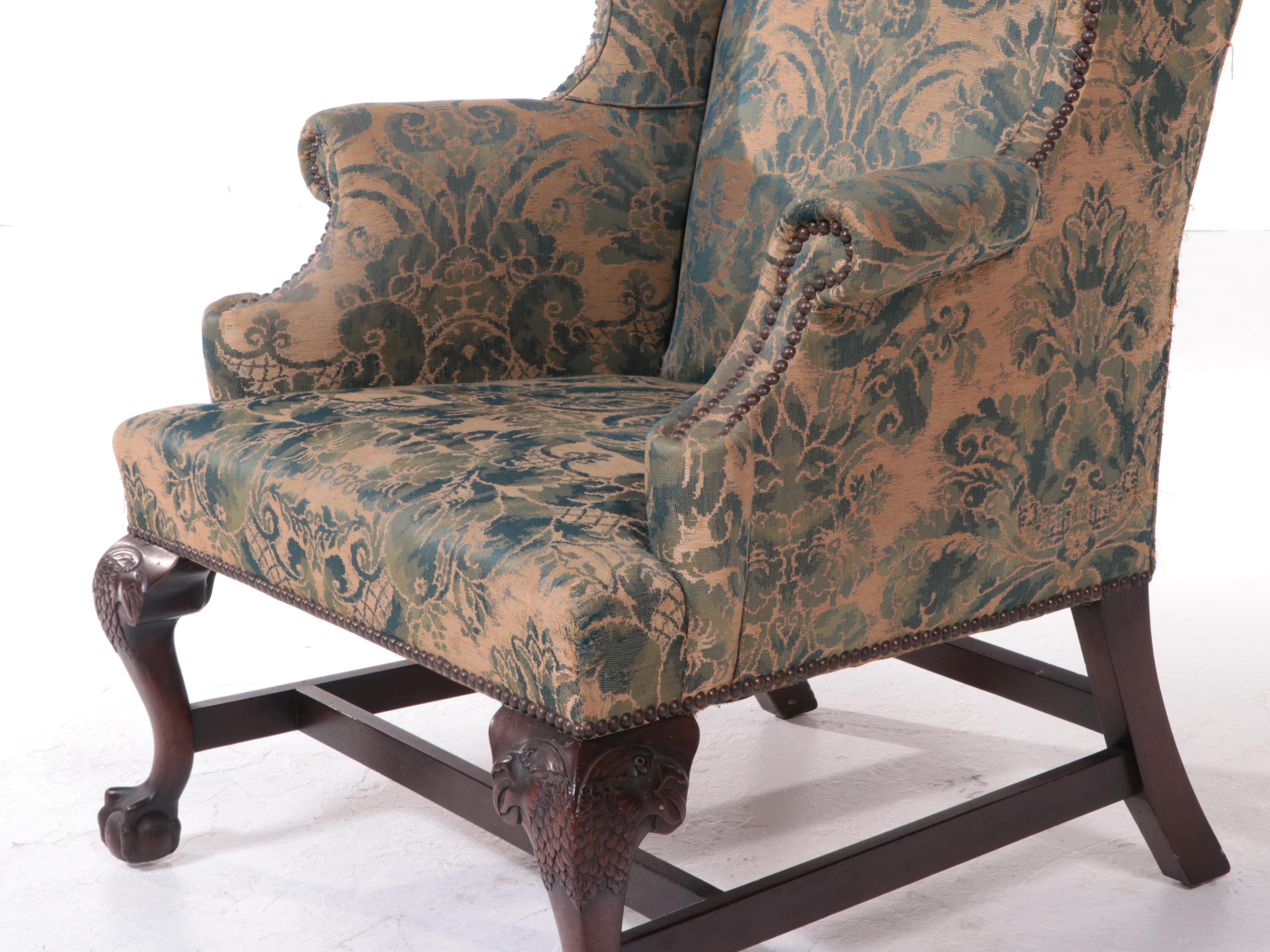 Cocheo Brothers Inc. Chippendale Style Custom-Upholstered Wingback Armchair