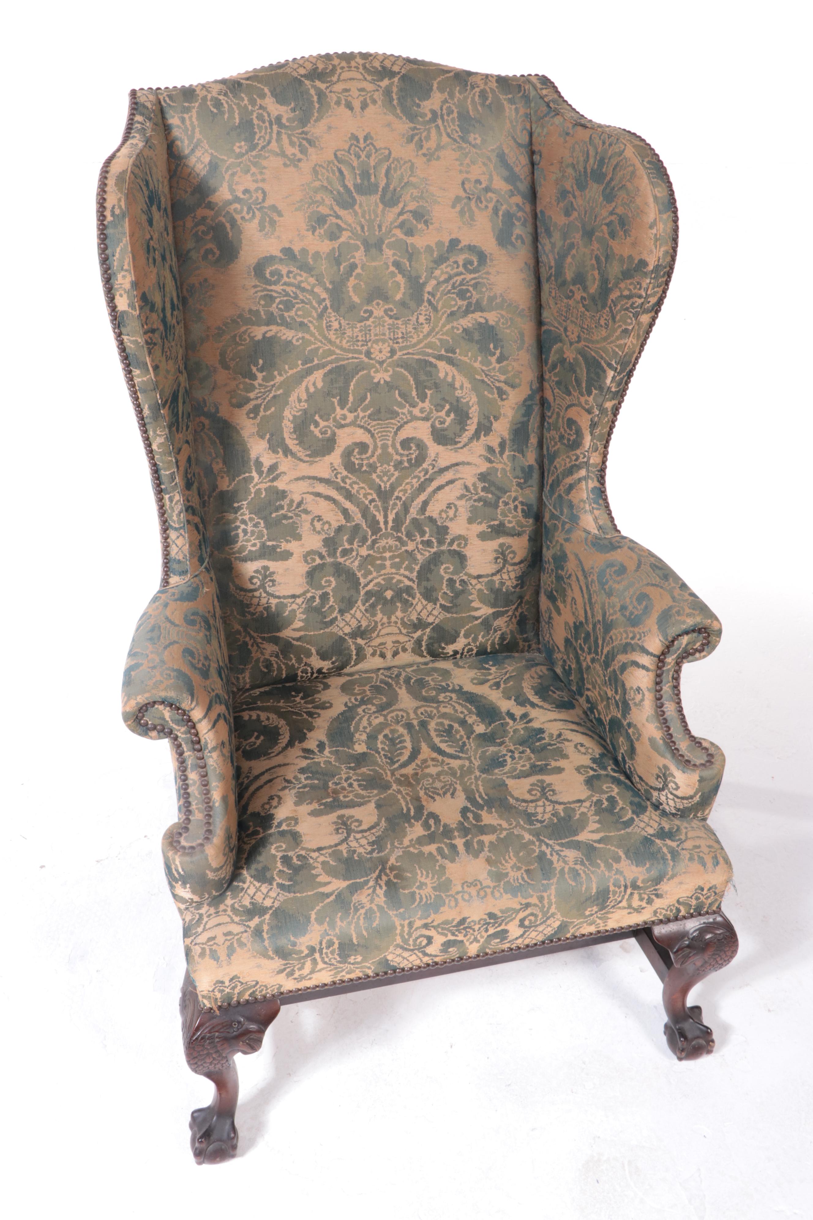 Cocheo Brothers Inc. Chippendale Style Custom-Upholstered Wingback Armchair