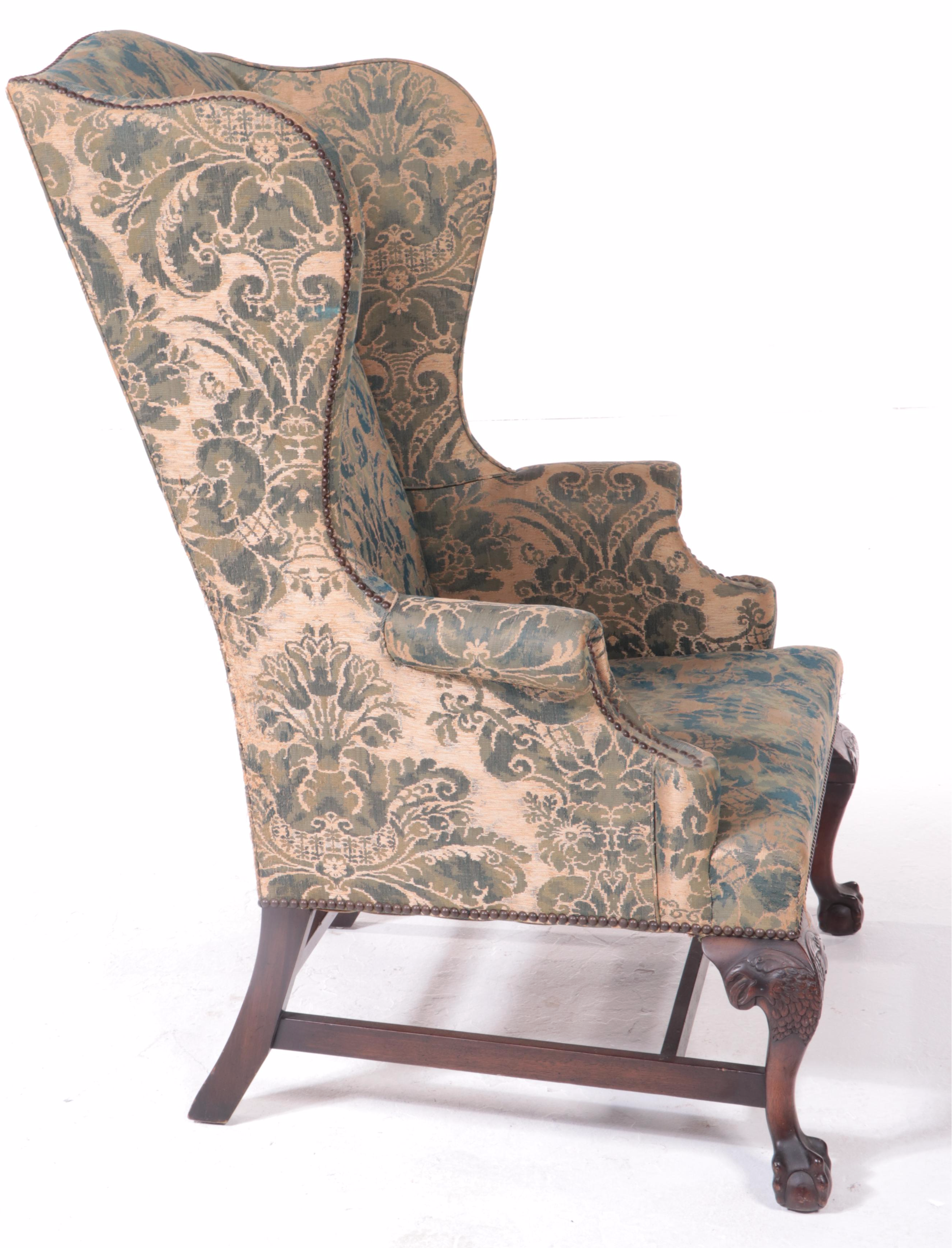 Cocheo Brothers Inc. Chippendale Style Custom-Upholstered Wingback Armchair
