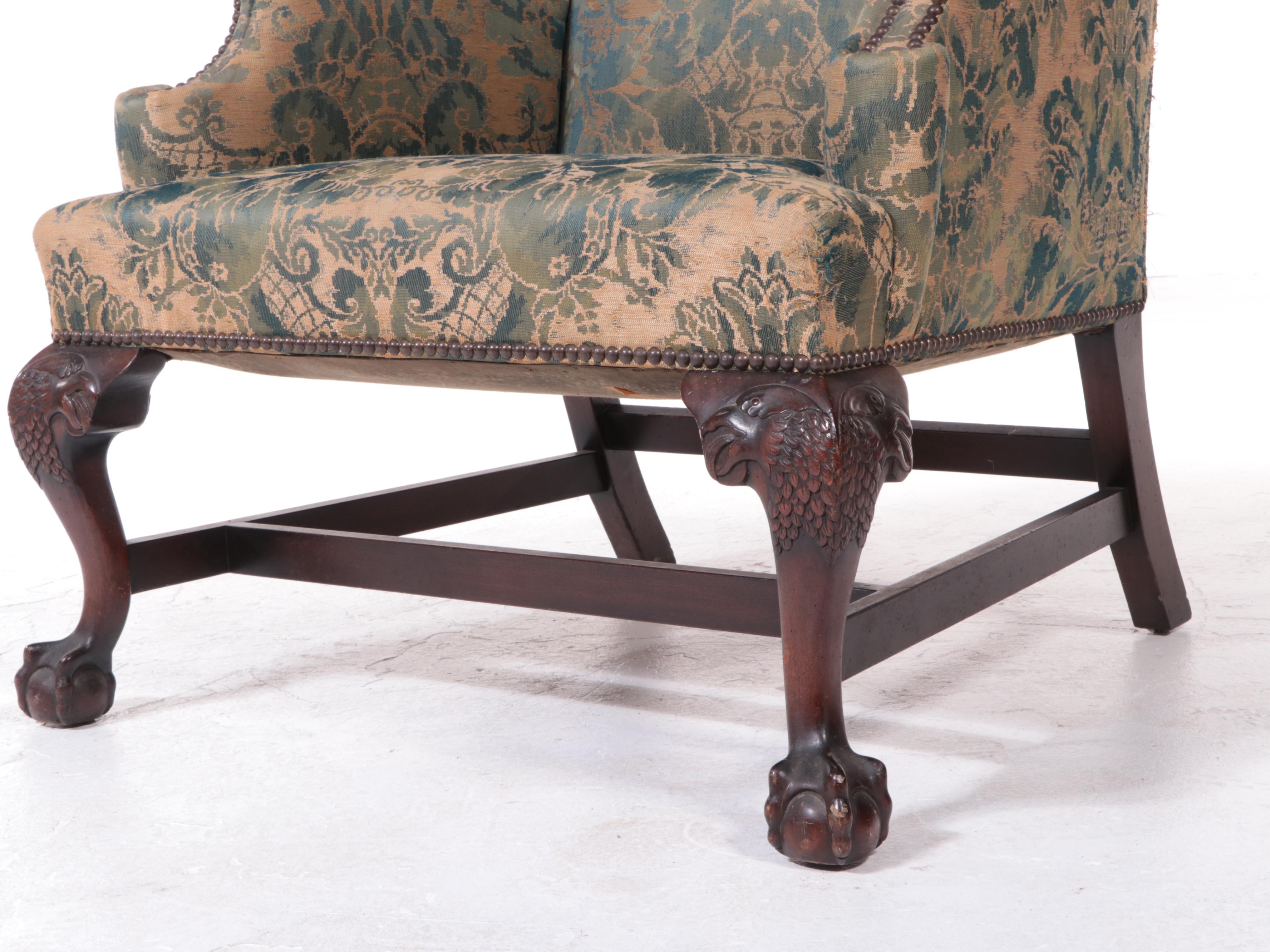 Cocheo Brothers Inc. Chippendale Style Custom-Upholstered Wingback Armchair
