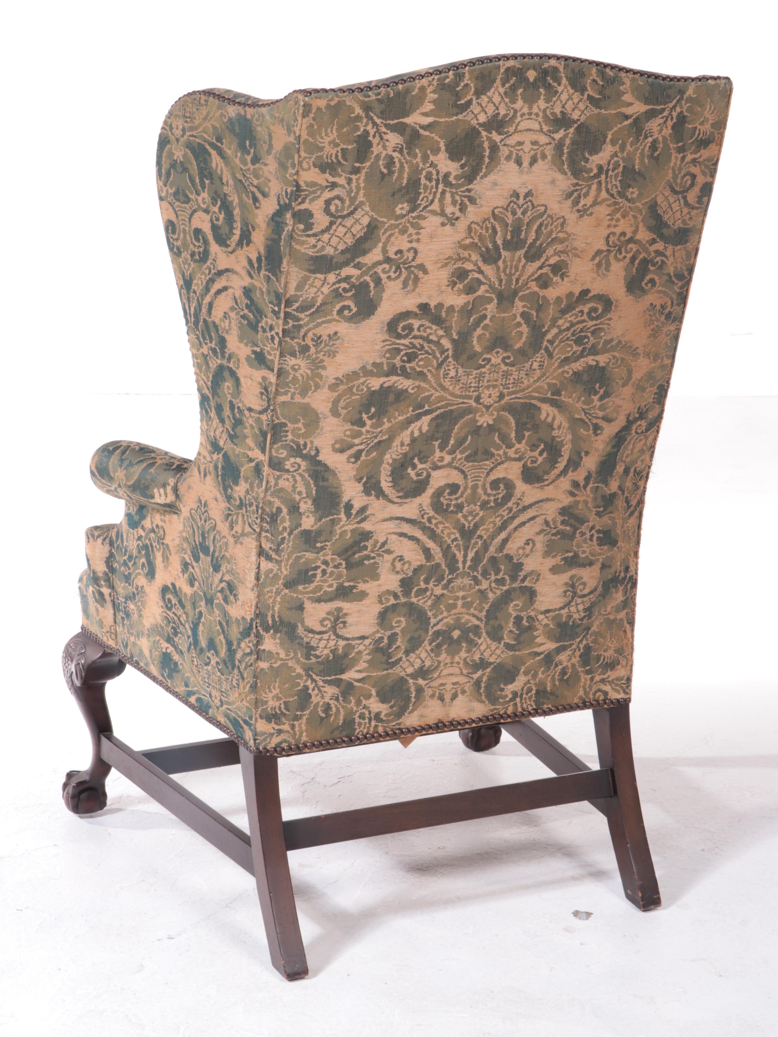 Cocheo Brothers Inc. Chippendale Style Custom-Upholstered Wingback Armchair