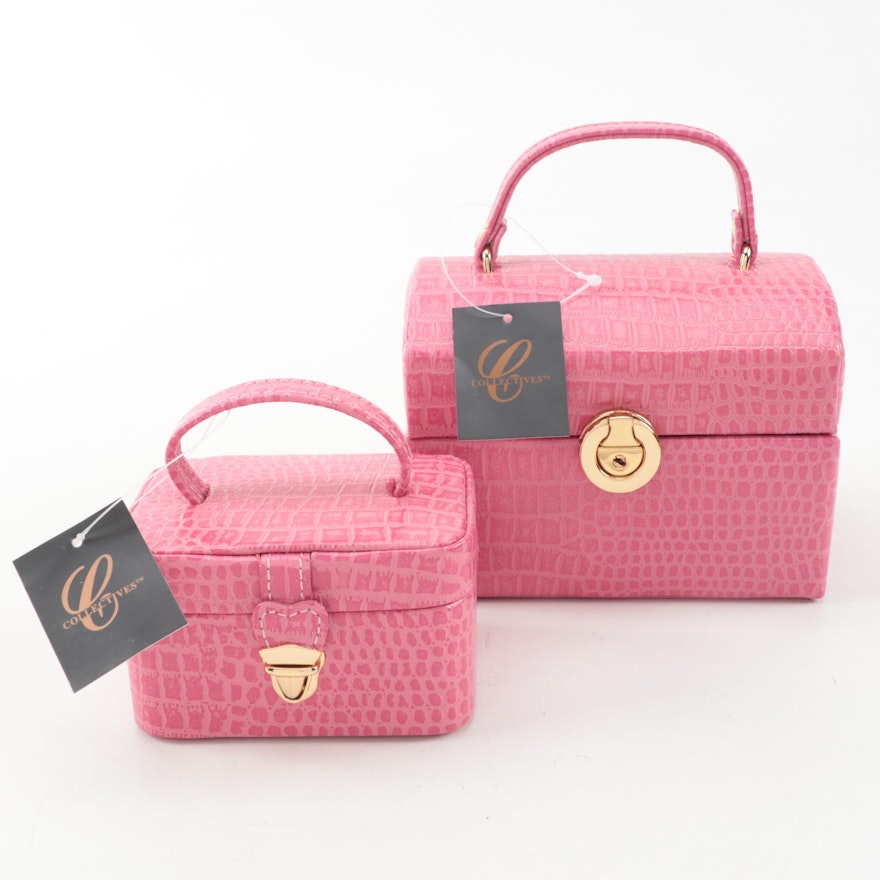 Collectives Pink Faux Crocodile Leather Jewelry Boxes