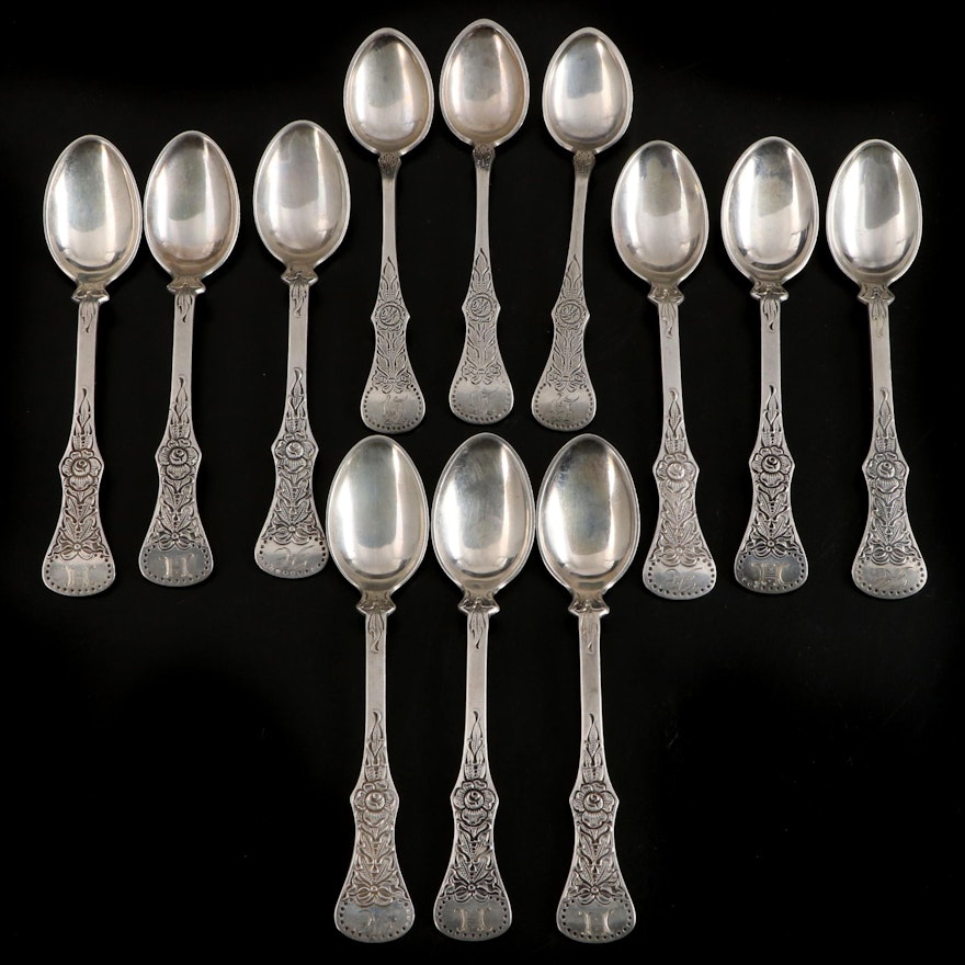 Magnus Aase and Other Norwegian 830 Silver Chased Demitasse Spoons