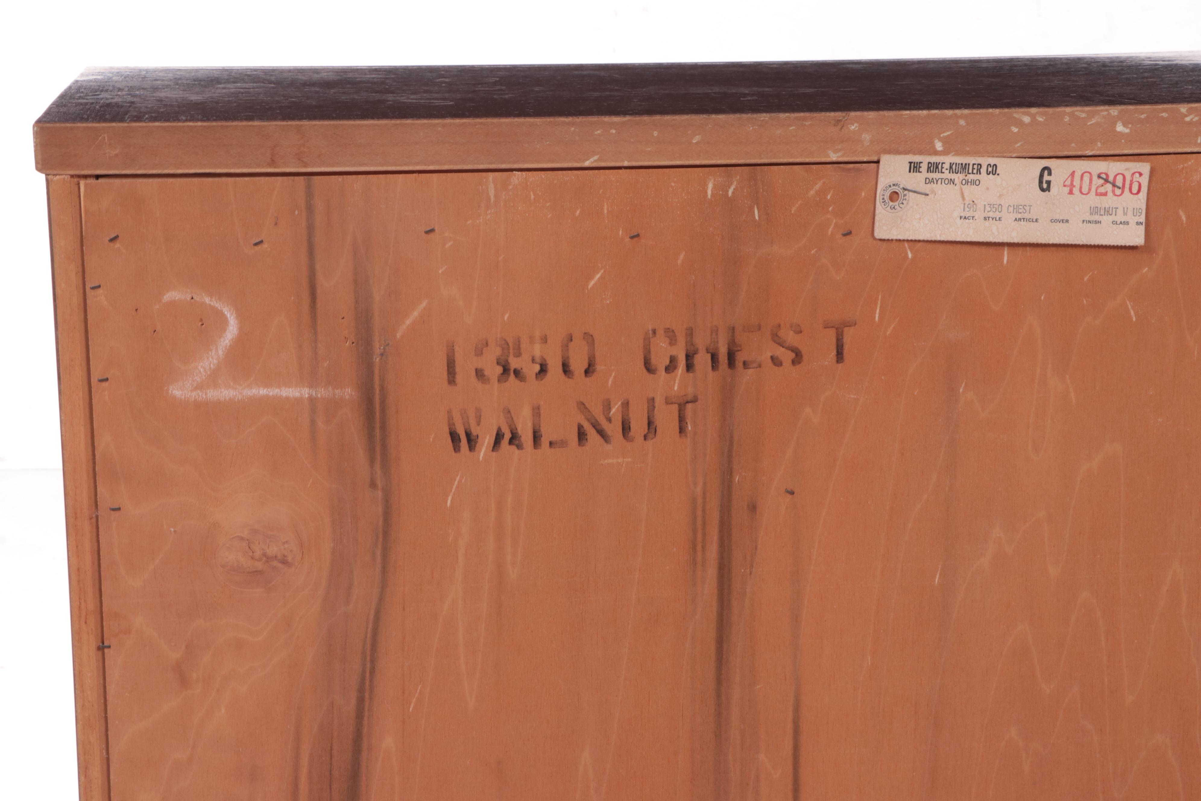 Rike-Kumler Co. Mid Century Modern Walnut Five-Drawer Chest