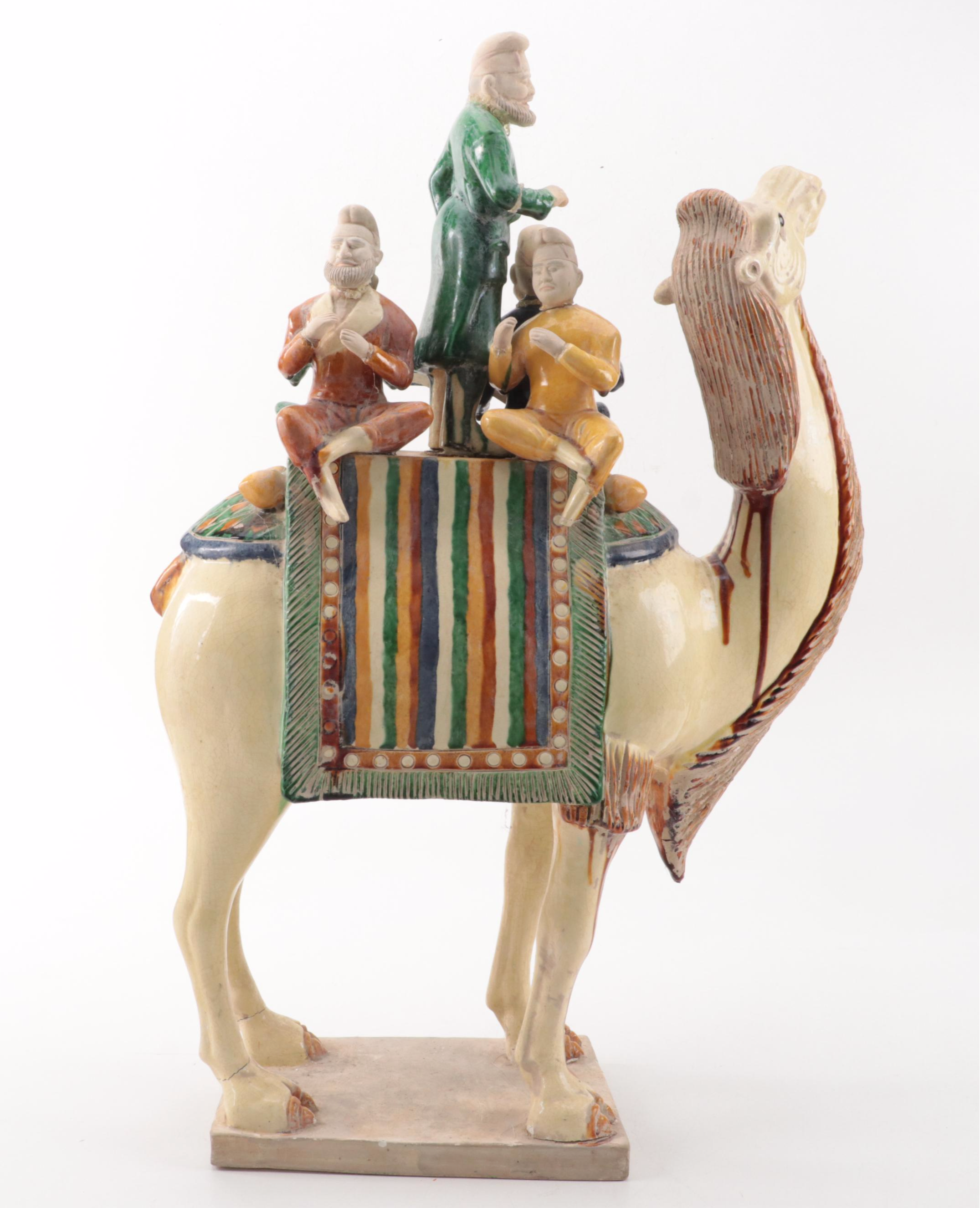 Chinese Tang Dynasty Style Sancai Glazed Stoneware Figurine of Sogdian Musicians