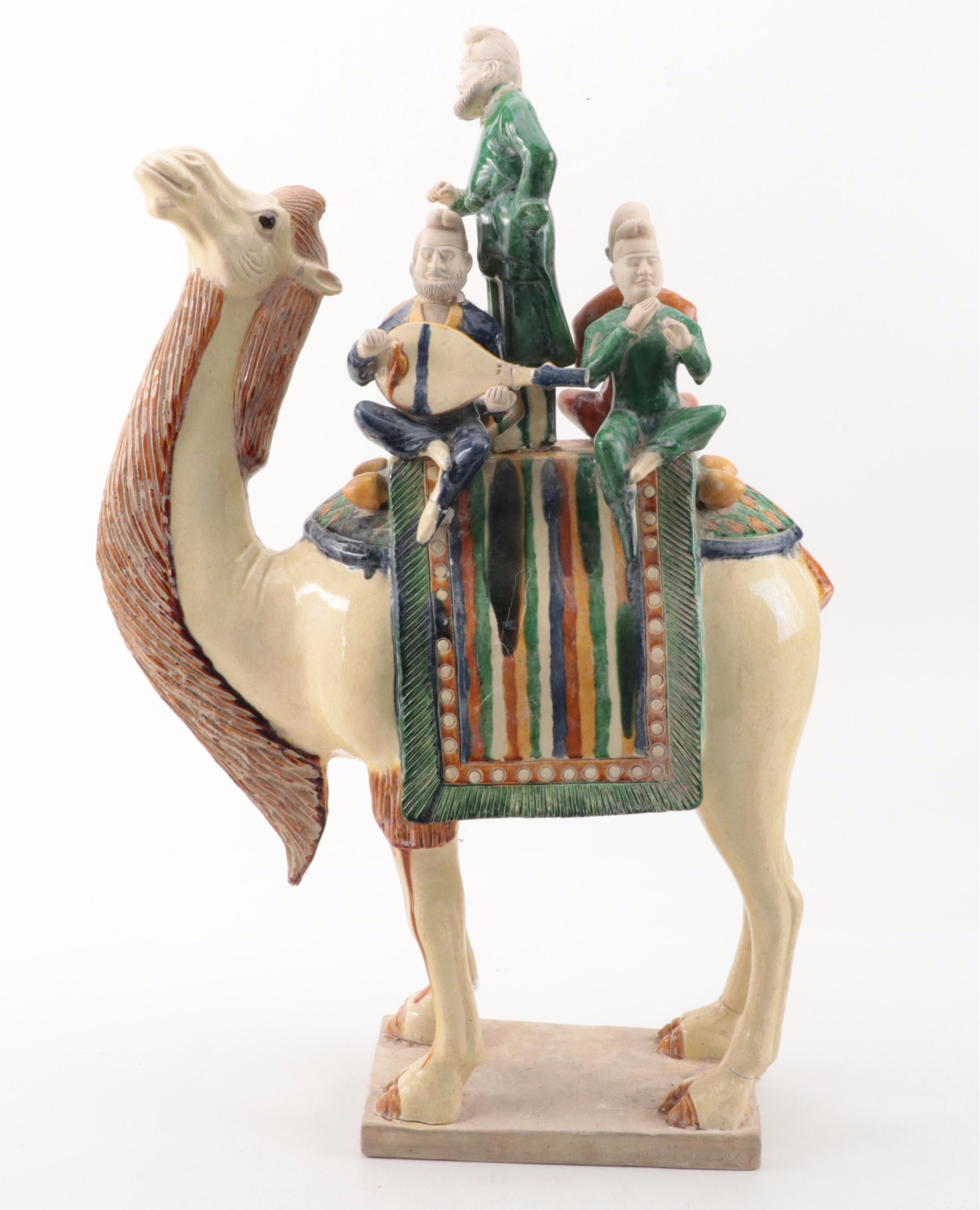 Chinese Tang Dynasty Style Sancai Glazed Stoneware Figurine of Sogdian Musicians