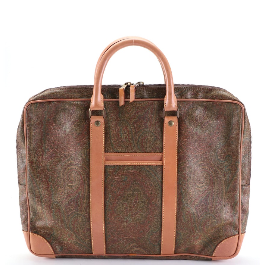 ETRO Paisley Coated Canvas and Leather Trim Business Bag