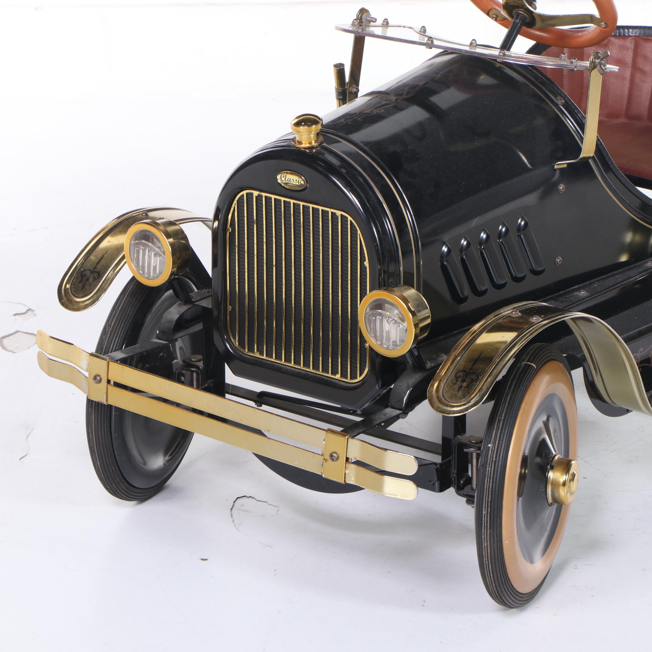 Classic Powder-Coated and Brass-Patinated Metal Child's Pedal Cart