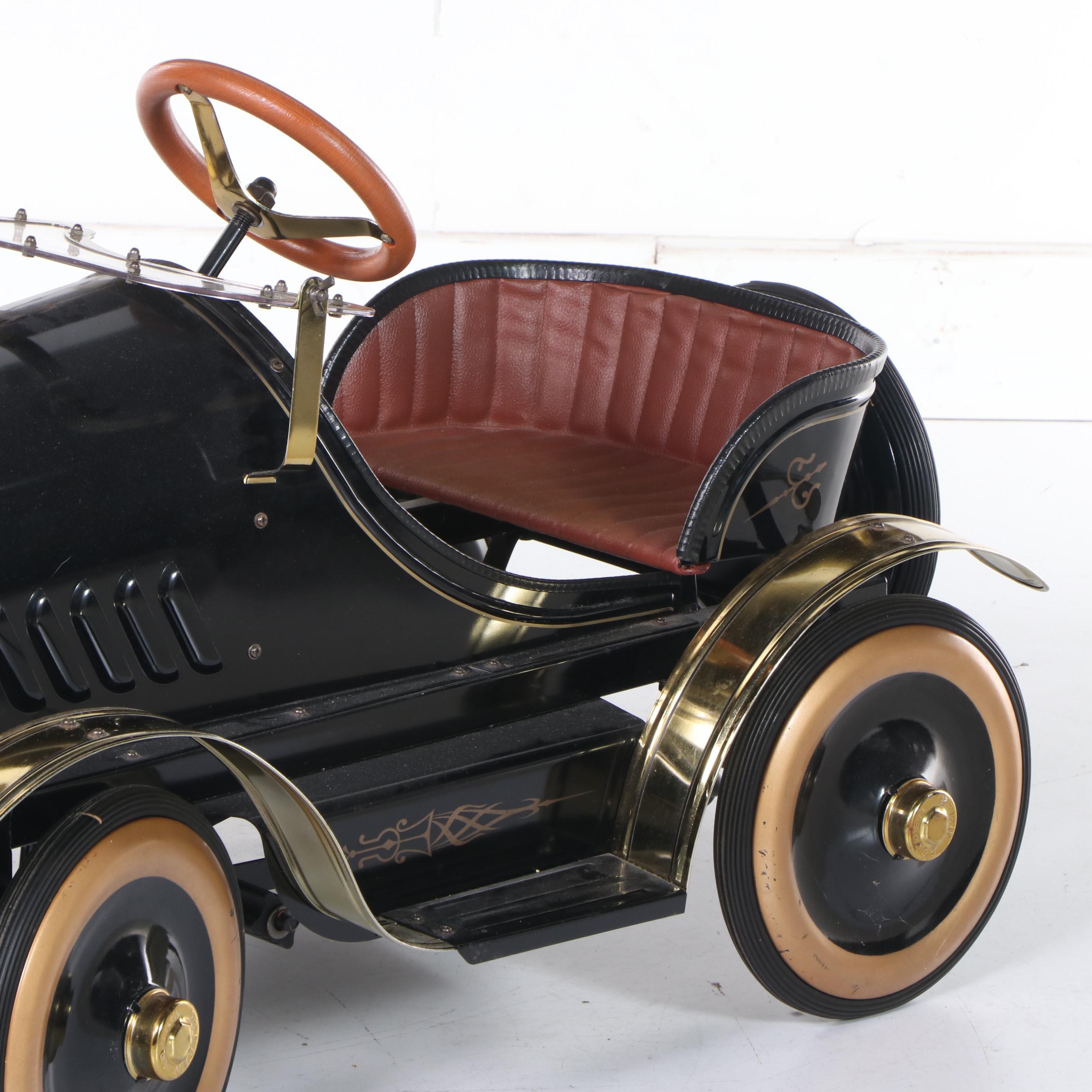 Classic Powder-Coated and Brass-Patinated Metal Child's Pedal Cart