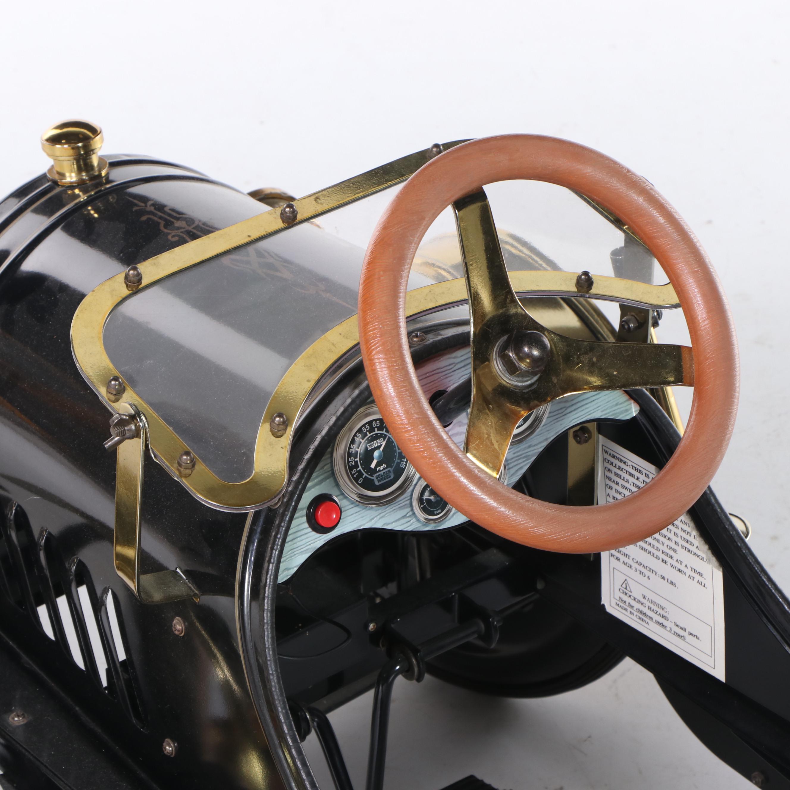 Classic Powder-Coated and Brass-Patinated Metal Child's Pedal Cart