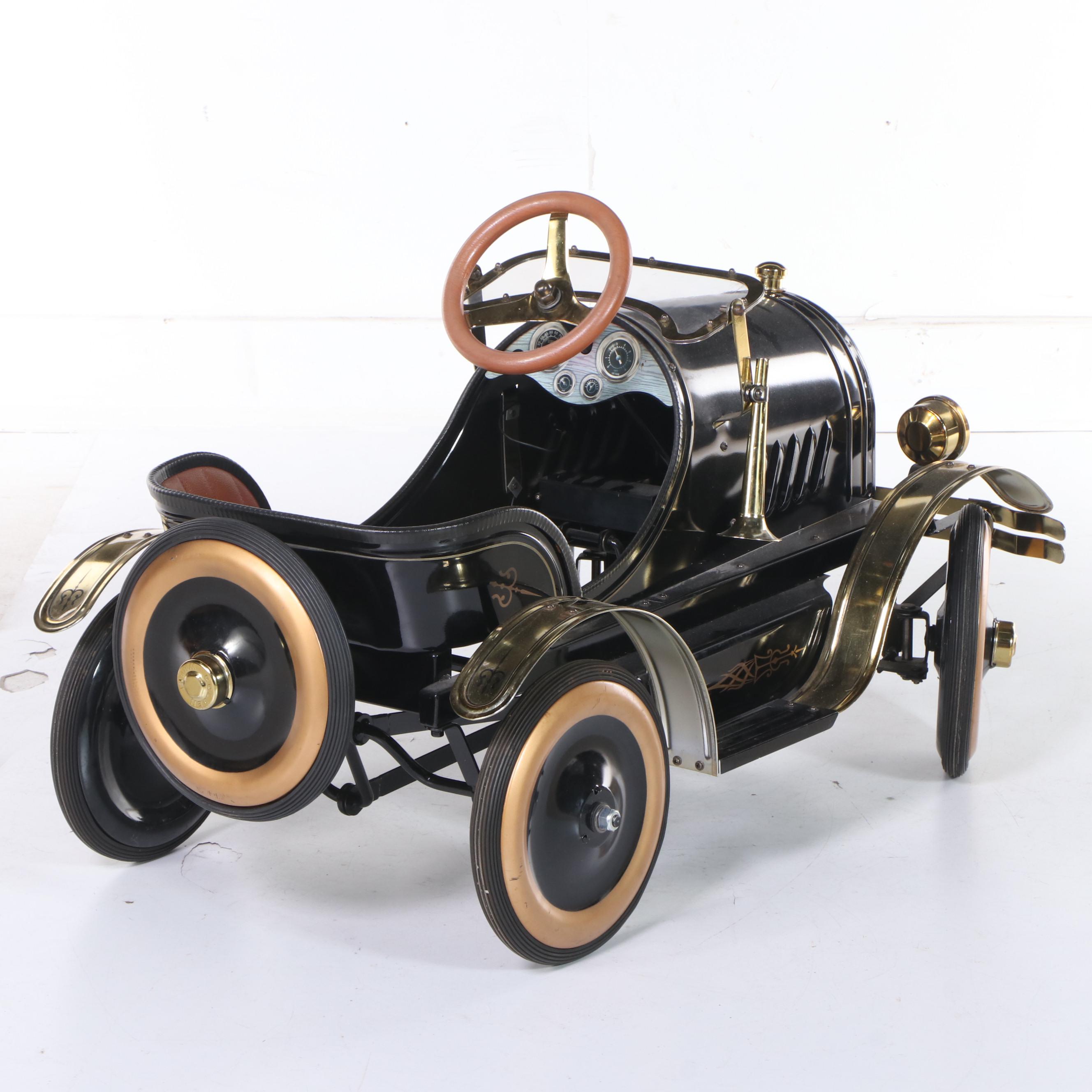 Classic Powder-Coated and Brass-Patinated Metal Child's Pedal Cart