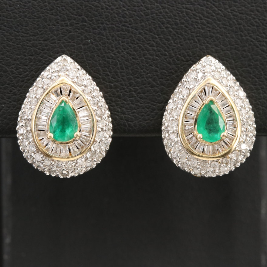 14K Emerald and 1.02 CTW Diamond Teardrop Earrings