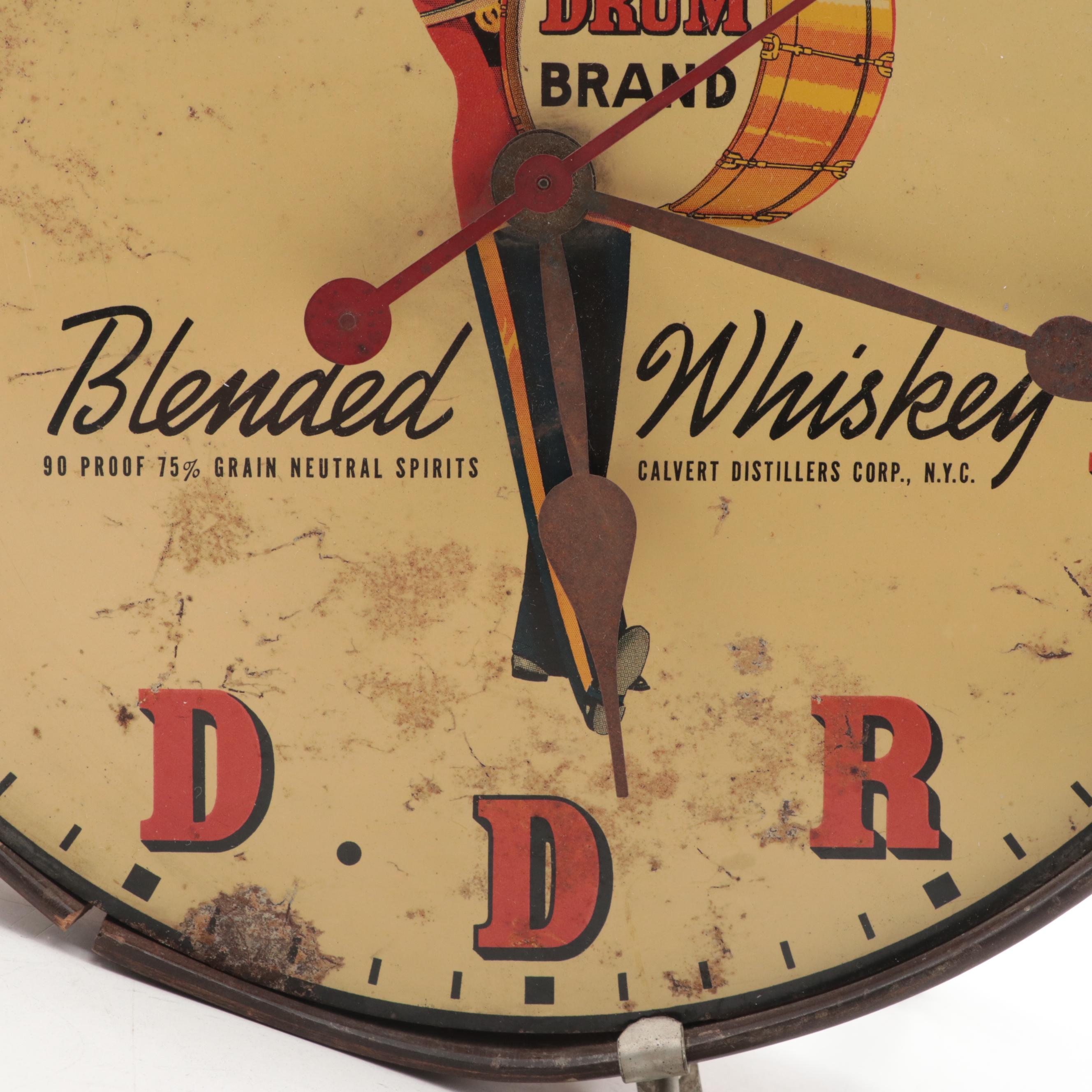 Old Drum Brand Whiskey Electric Wall Clock, Mid-20th Century