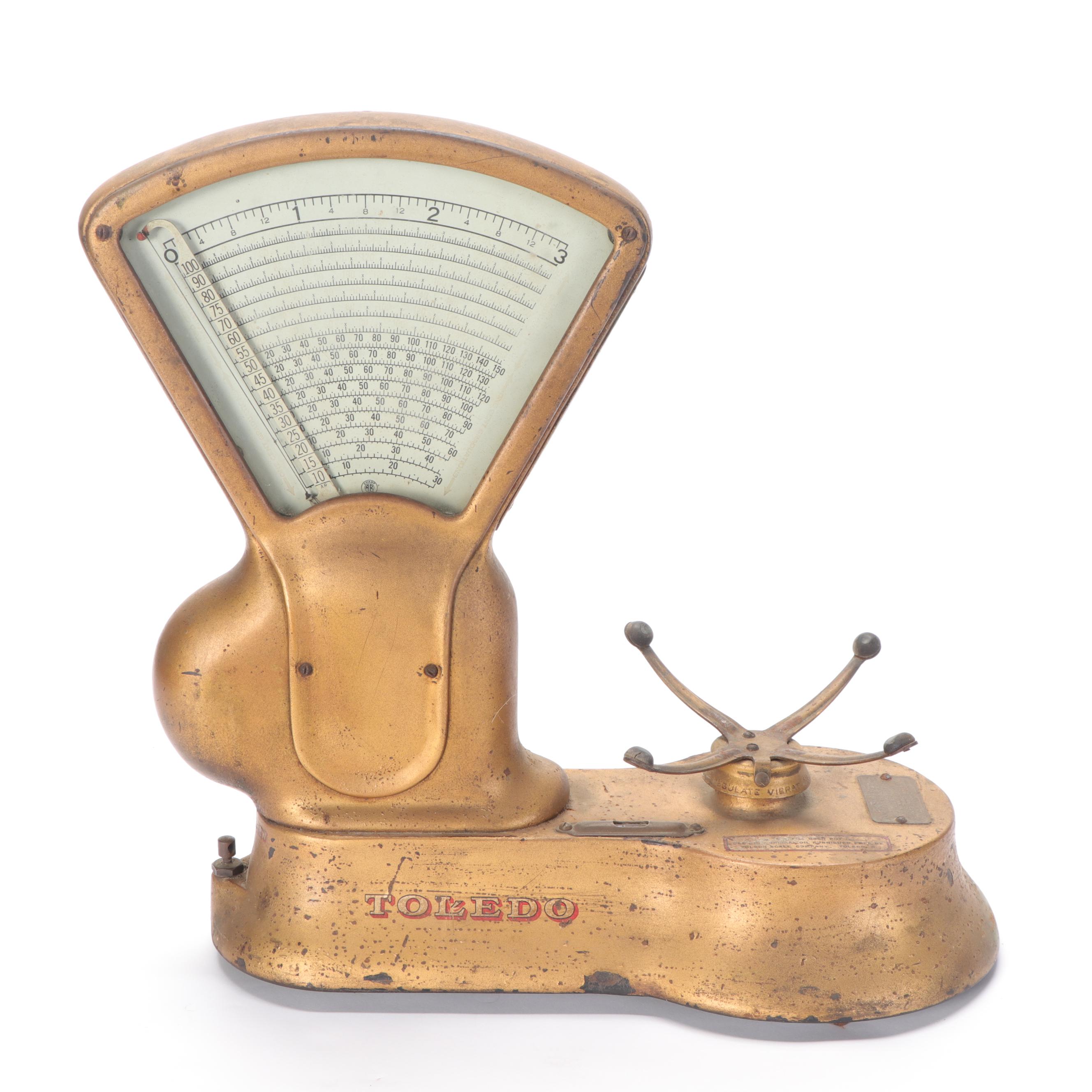 Toledo Scale Co. Brass 3 lb. Dry Goods Scale, Early 20th Century