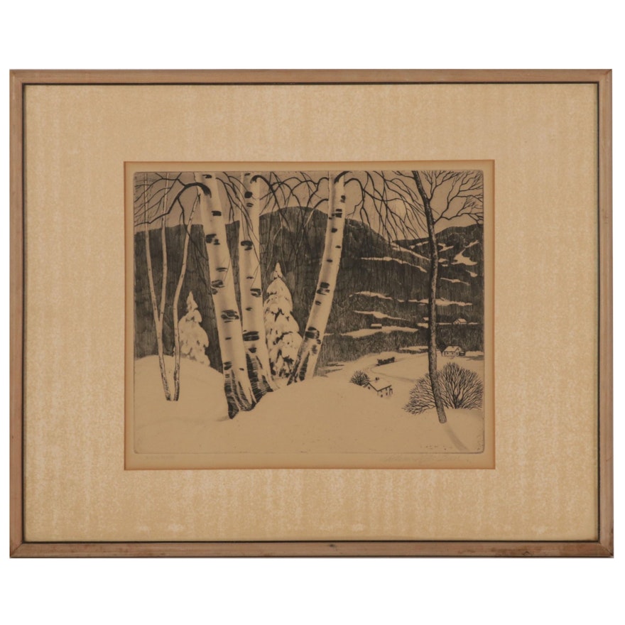 William MacLean Etching "Birch Ridge," Mid-Late 20th Century